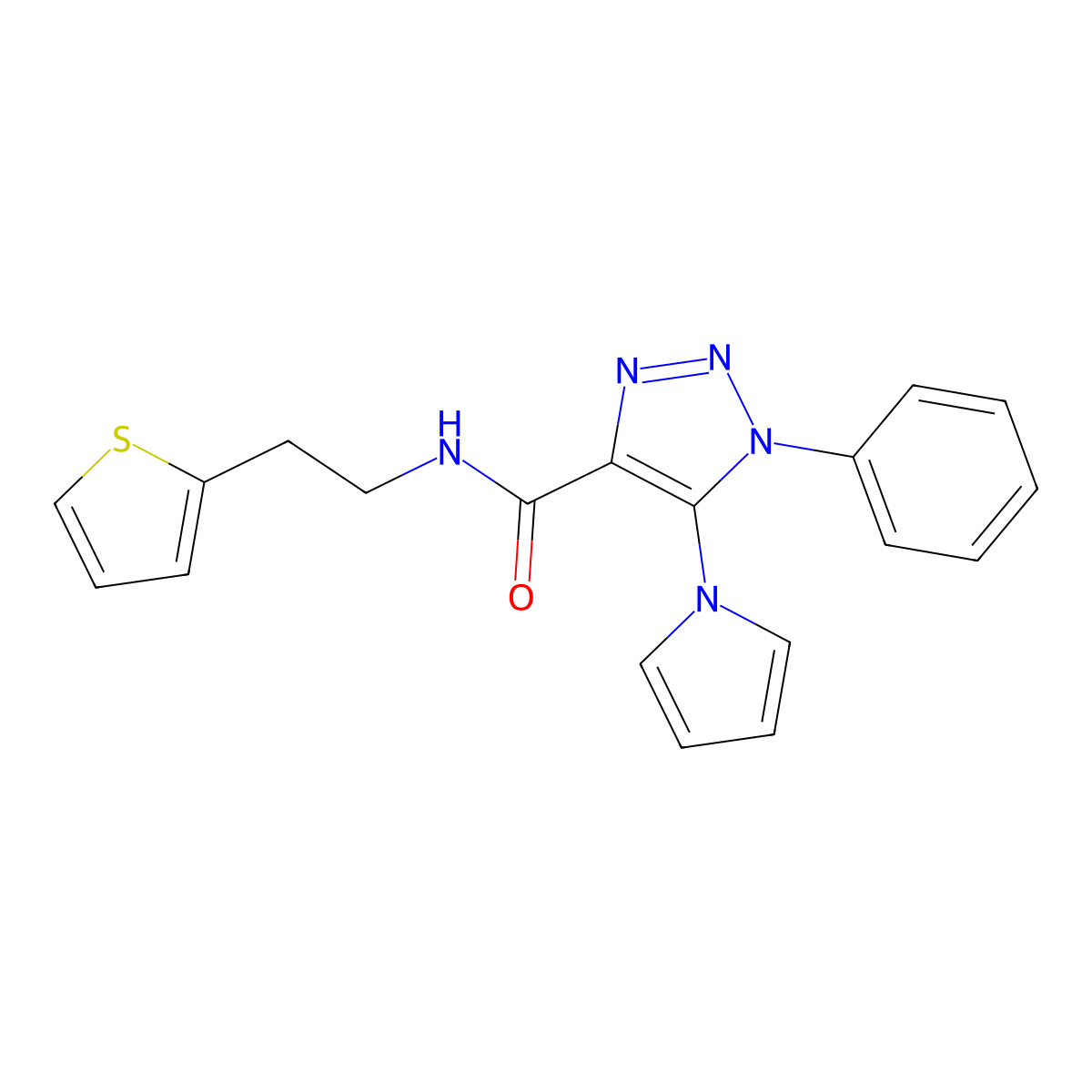 1-phenyl-5-(1H-pyrrol-1-yl)-N-[2-(thiophen-2-yl)ethyl]-1H-1,2,3-triazole-4-carboxamide molecular structure, CAS 1795409-76-5