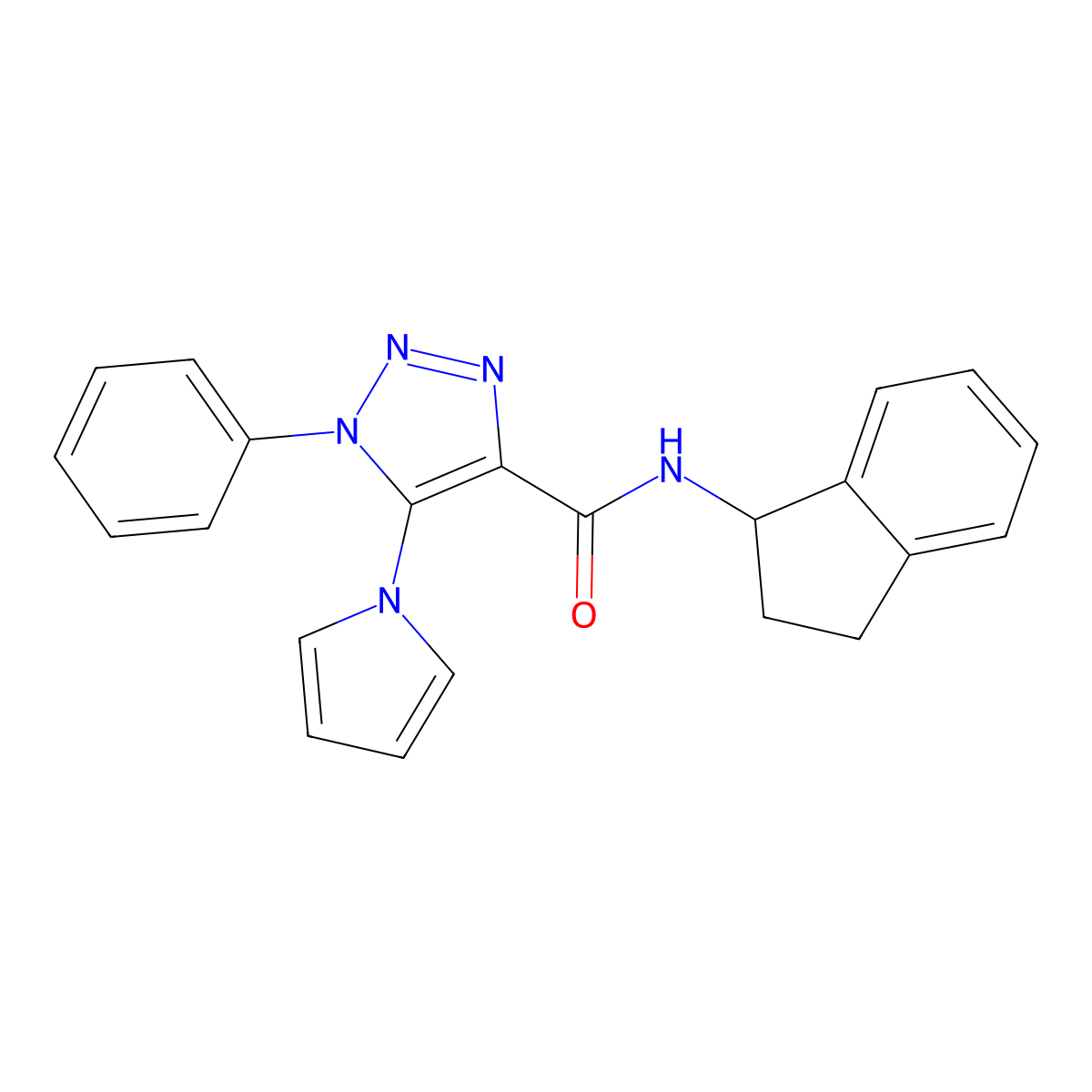 N-(2,3-dihydro-1H-inden-1-yl)-1-phenyl-5-(1H-pyrrol-1-yl)-1H-1,2,3-triazole-4-carboxamide molecular structure, CAS 1795409-82-3