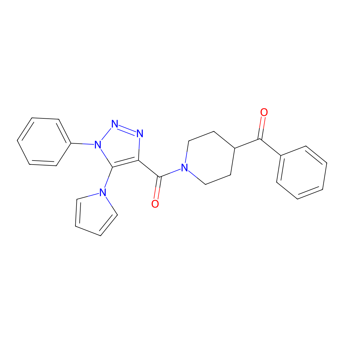 (4-benzoylpiperidin-1-yl)(1-phenyl-5-(1H-pyrrol-1-yl)-1H-1,2,3-triazol-4-yl)methanone molecular structure, CAS 1795409-87-8