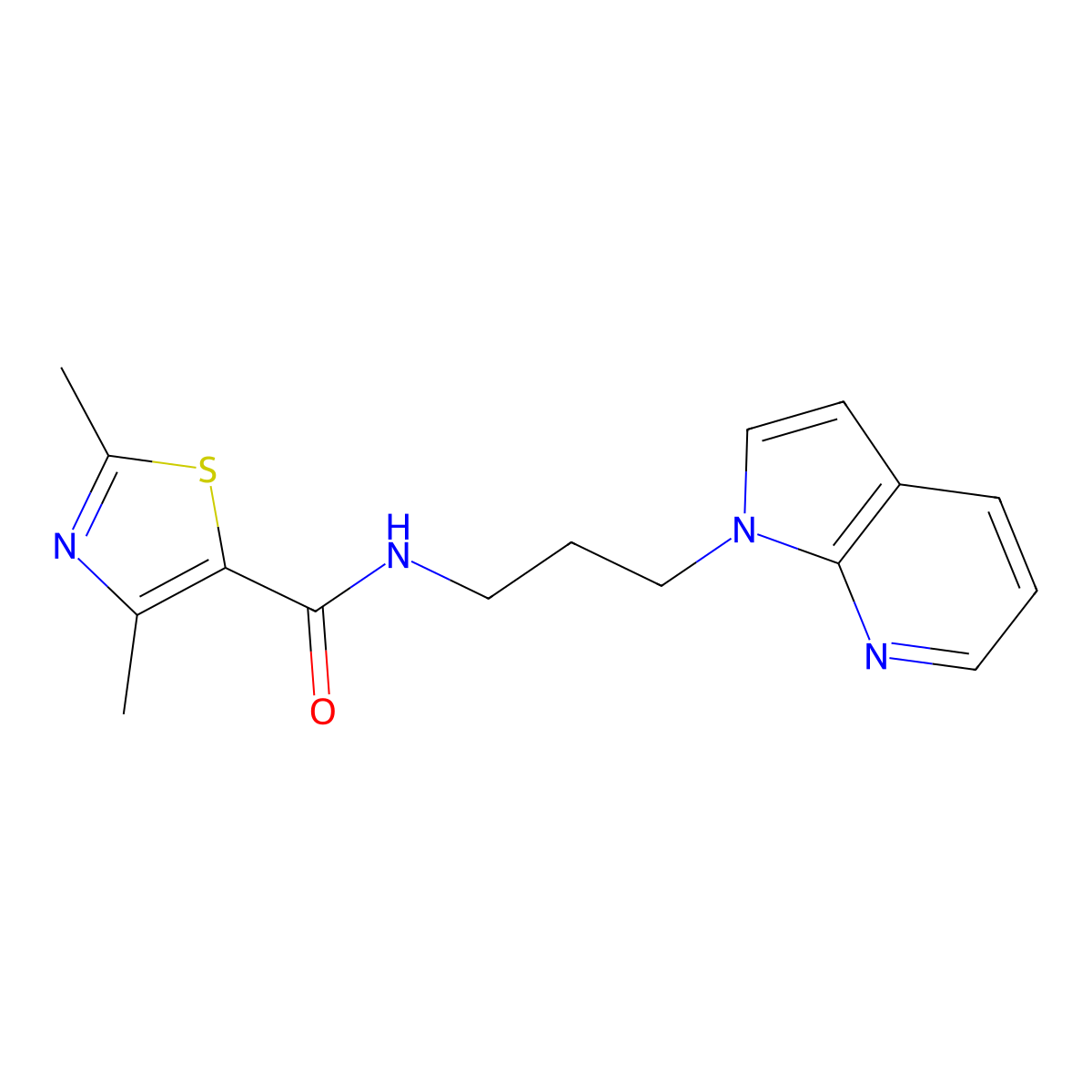 N-(3-(1H-pyrrolo[2,3-b]pyridin-1-yl)propyl)-2,4-dimethylthiazole-5-carboxamide molecular structure, CAS 1795410-29-5