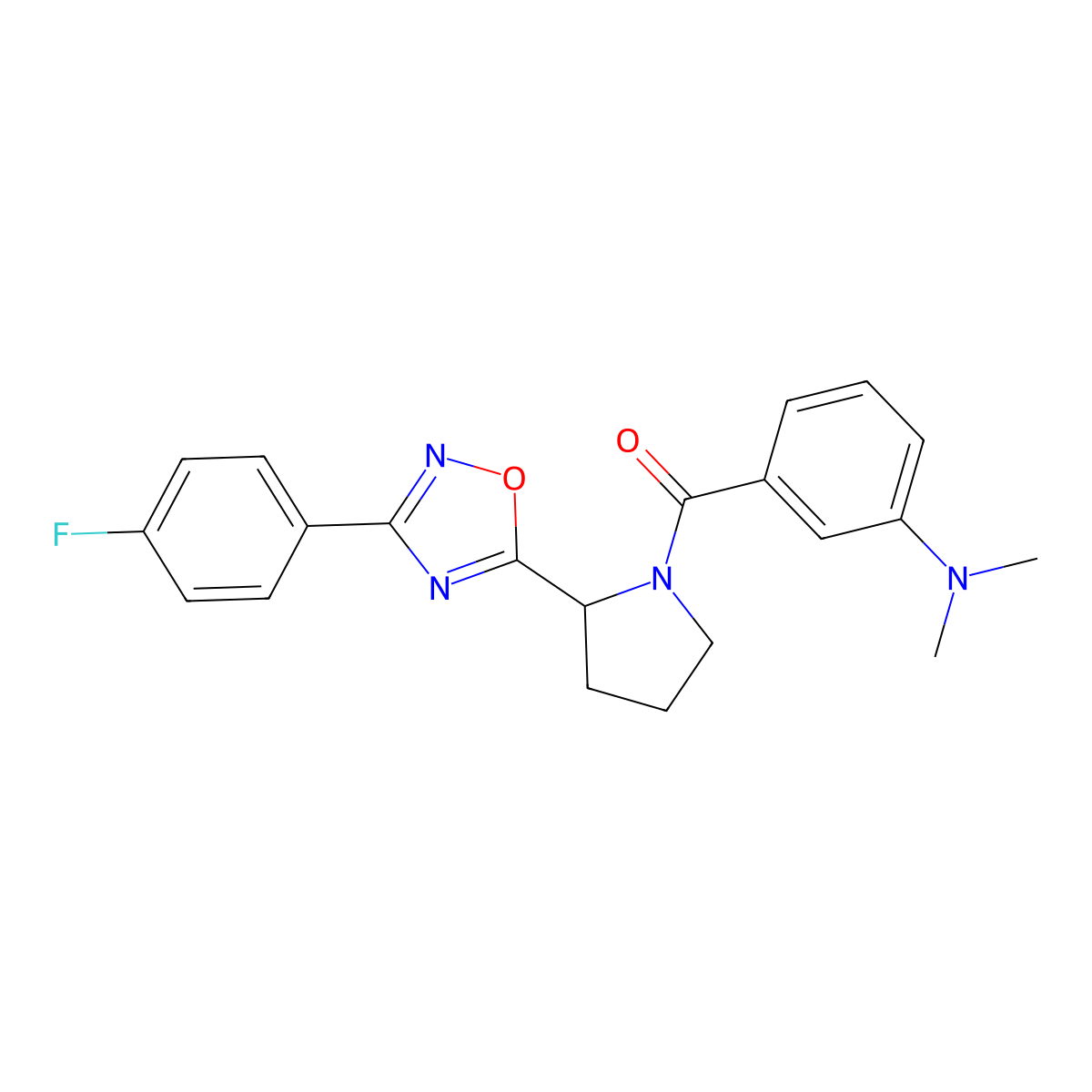 [3-({2-[3-(4-Fluorophenyl)-1,2,4-oxadiazol-5-yl]pyrrolidin-1-yl}carbonyl)phenyl]dimethylamine molecular structure, CAS 1795410-87-5