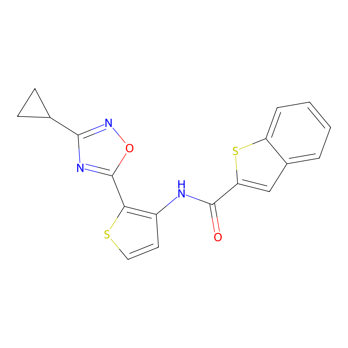 N-(2-(3-cyclopropyl-1,2,4-oxadiazol-5-yl)thiophen-3-yl)benzo[b]thiophene-2-carboxamide molecular structure, CAS 1795411-00-5