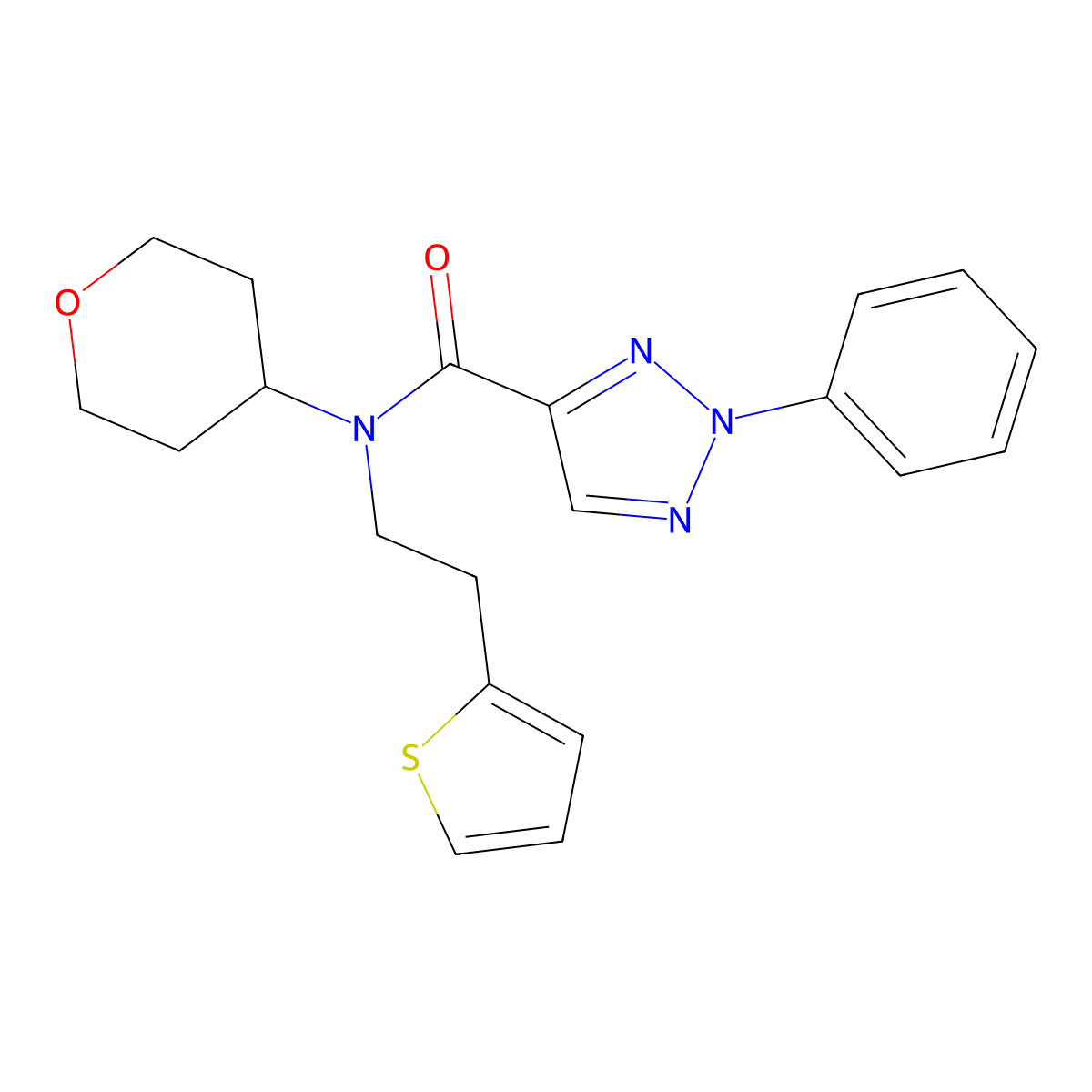 2-phenyl-N-(tetrahydro-2H-pyran-4-yl)-N-(2-(thiophen-2-yl)ethyl)-2H-1,2,3-triazole-4-carboxamide molecular structure, CAS 1795411-18-5