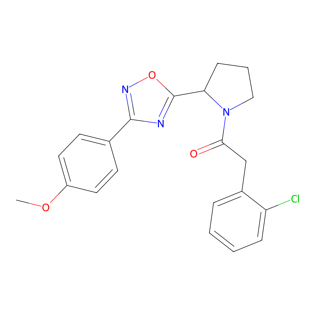 5-{1-[(2-Chlorophenyl)acetyl]pyrrolidin-2-yl}-3-(4-methoxyphenyl)-1,2,4-oxadiazole molecular structure, CAS 1795411-21-0