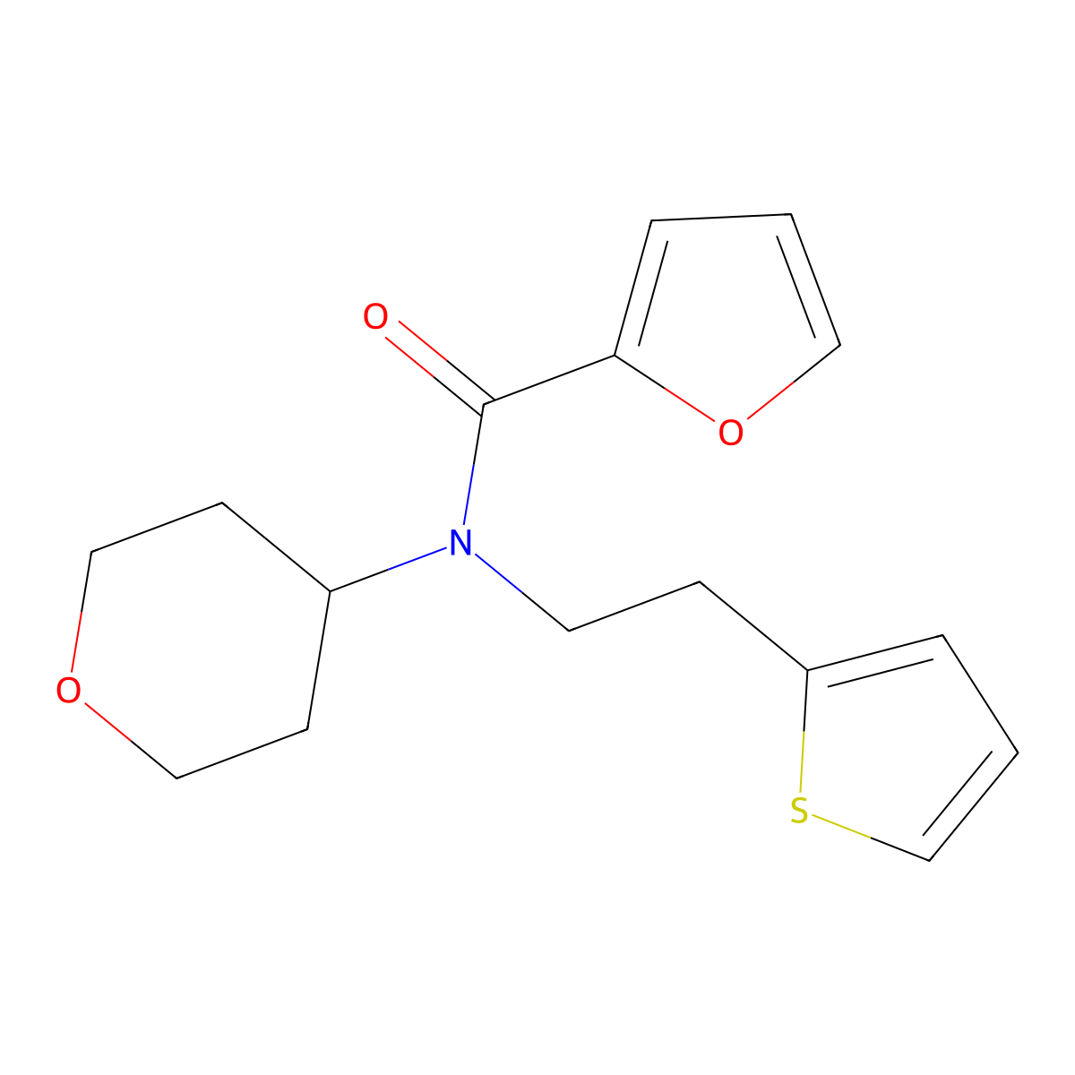 N-(tetrahydro-2H-pyran-4-yl)-N-(2-(thiophen-2-yl)ethyl)furan-2-carboxamide molecular structure, CAS 1795411-24-3