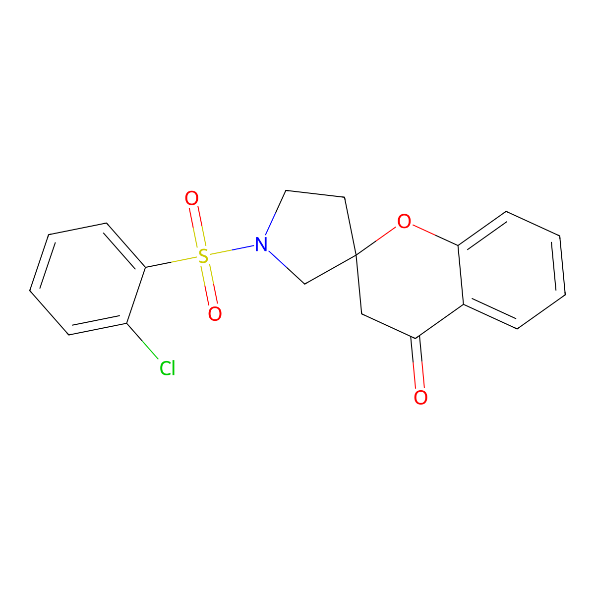 1'-(2-Chlorobenzenesulfonyl)-3,4-dihydrospiro[1-benzopyran-2,3'-pyrrolidine]-4-one molecular structure, CAS 1795411-32-3