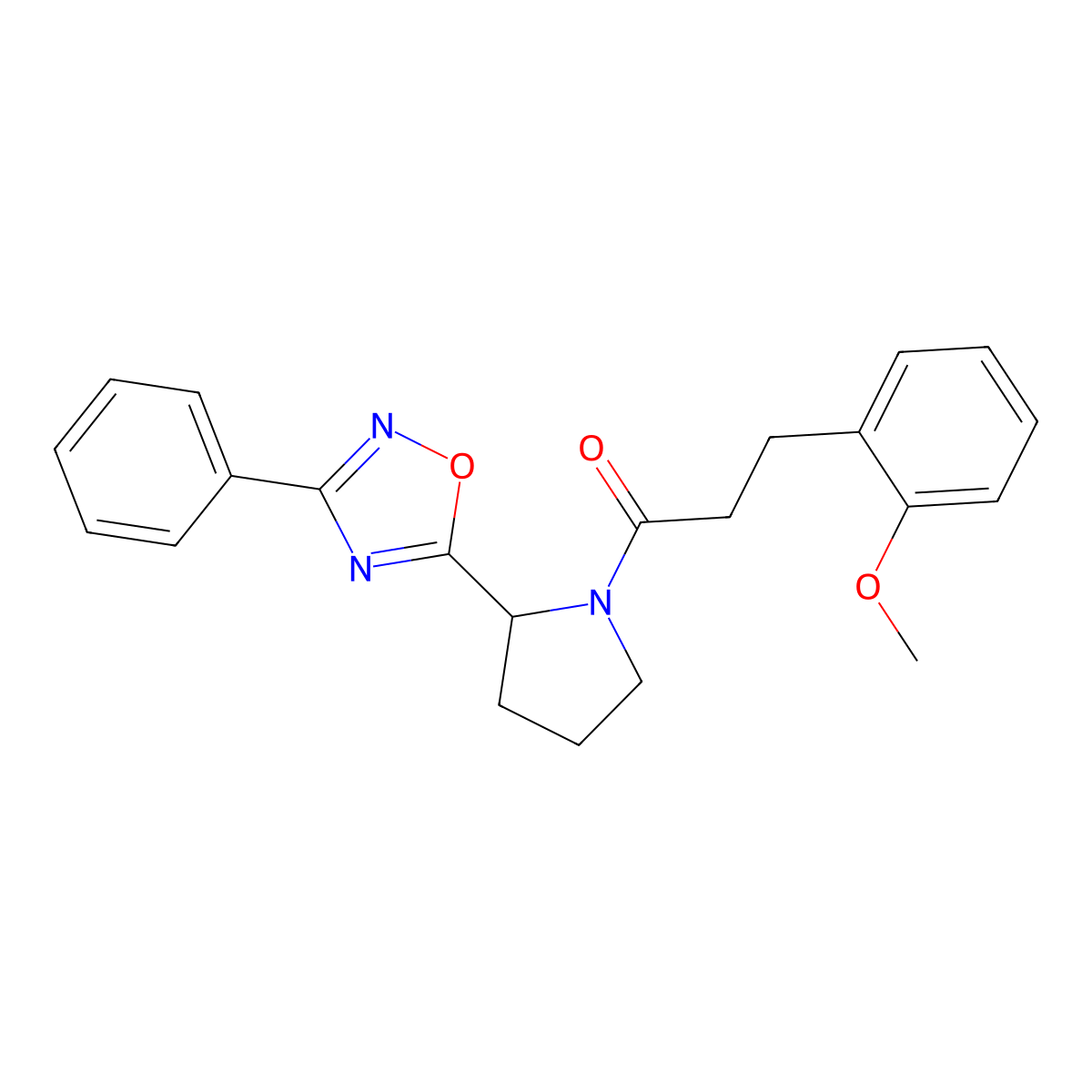 5-{1-[3-(2-Methoxyphenyl)propanoyl]pyrrolidin-2-yl}-3-phenyl-1,2,4-oxadiazole molecular structure, CAS 1795411-34-5