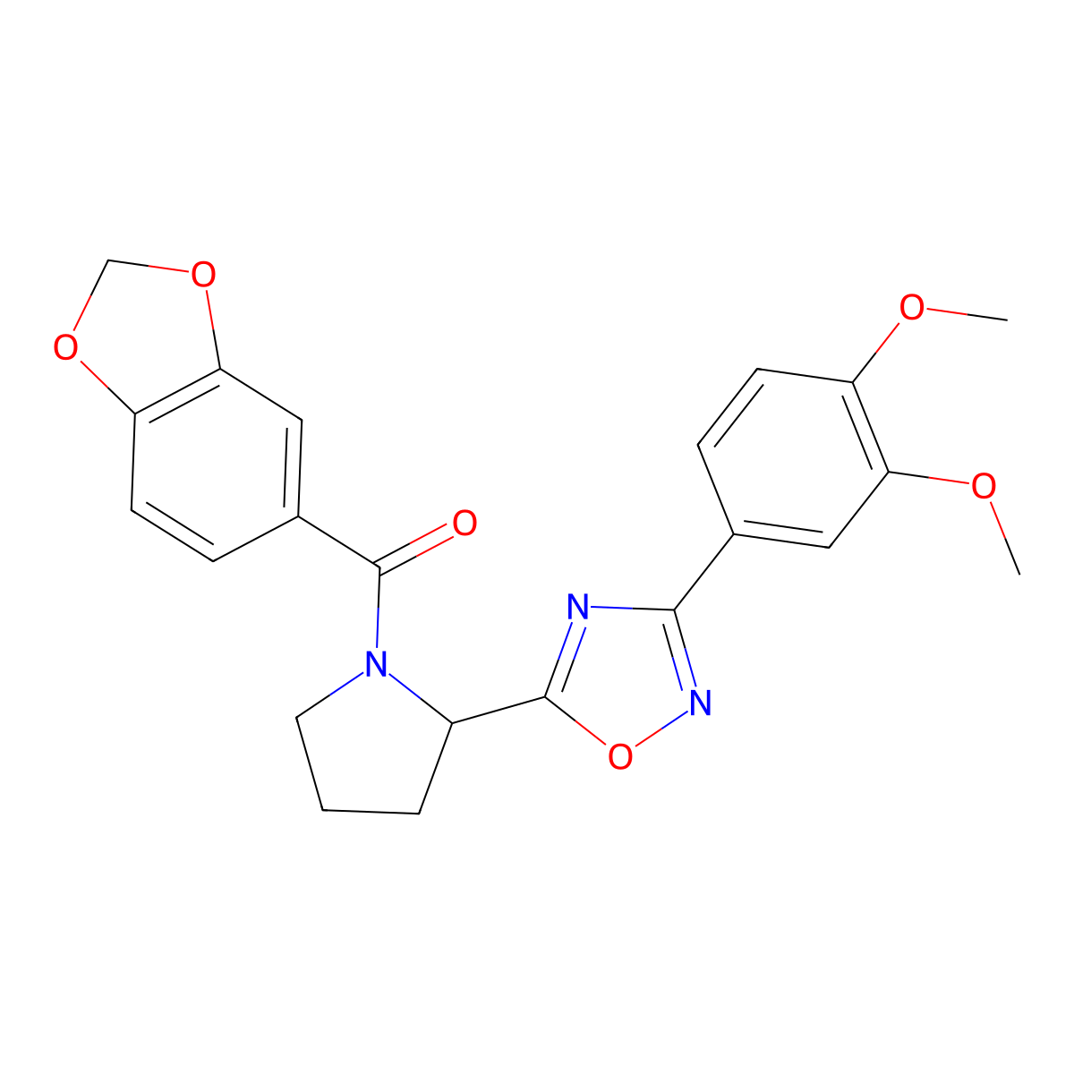 5-[1-(1,3-Benzodioxol-5-ylcarbonyl)pyrrolidin-2-yl]-3-(3,4-dimethoxyphenyl)-1,2,4-oxadiazole molecular structure, CAS 1795411-38-9