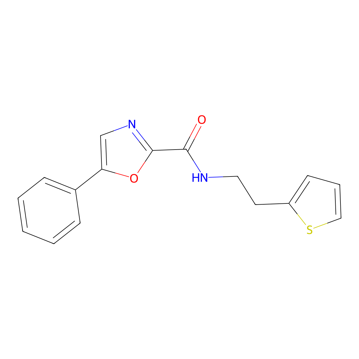 5-phenyl-N-(2-(thiophen-2-yl)ethyl)oxazole-2-carboxamide molecular structure, CAS 1795412-41-7