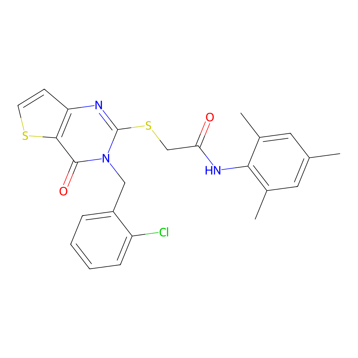 2-((3-(2-chlorobenzyl)-4-oxo-3,4-dihydrothieno[3,2-d]pyrimidin-2-yl)thio)-N-mesitylacetamide molecular structure, CAS 1795412-53-1
