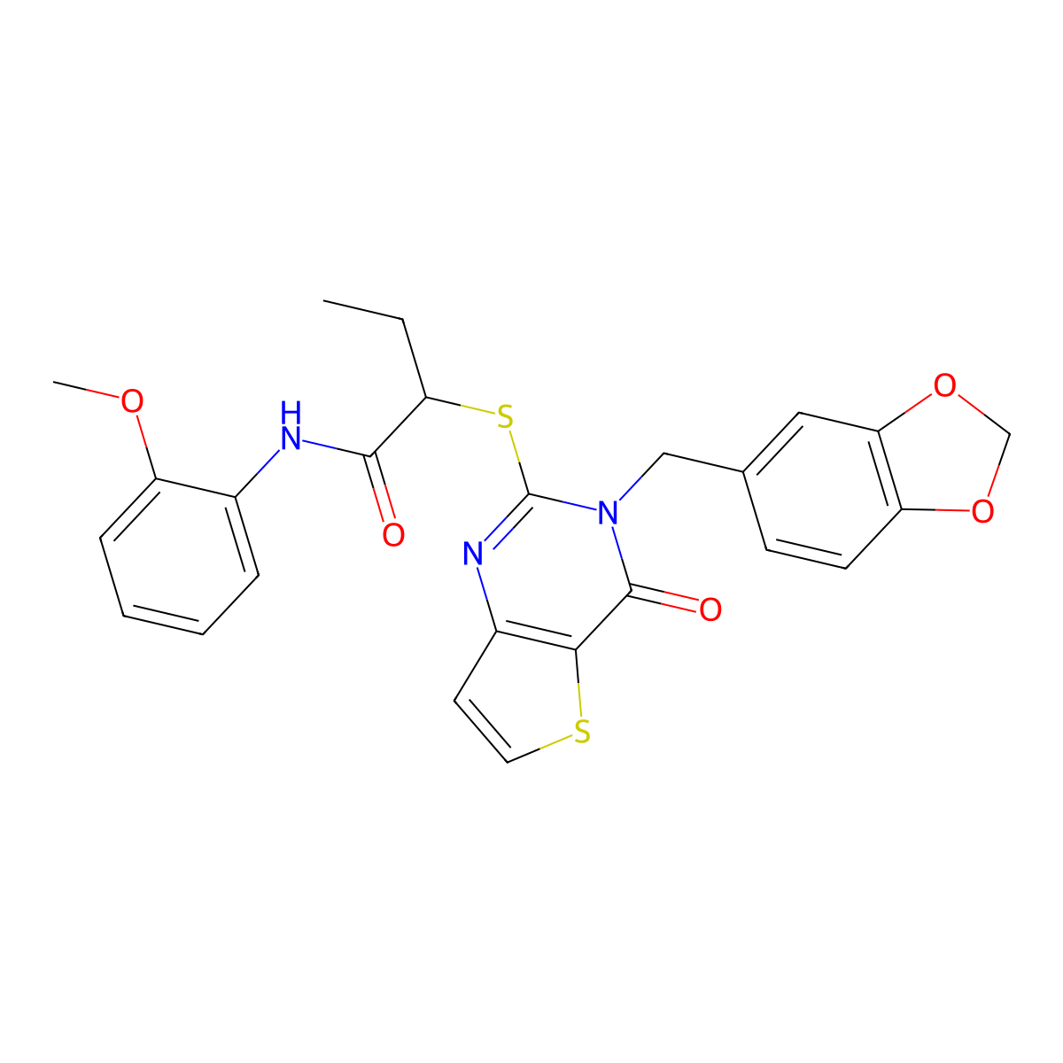 2-((3-(benzo[d][1,3]dioxol-5-ylmethyl)-4-oxo-3,4-dihydrothieno[3,2-d]pyrimidin-2-yl)thio)-N-(2-methoxyphenyl)butanamide molecular structure, CAS 1795412-63-3
