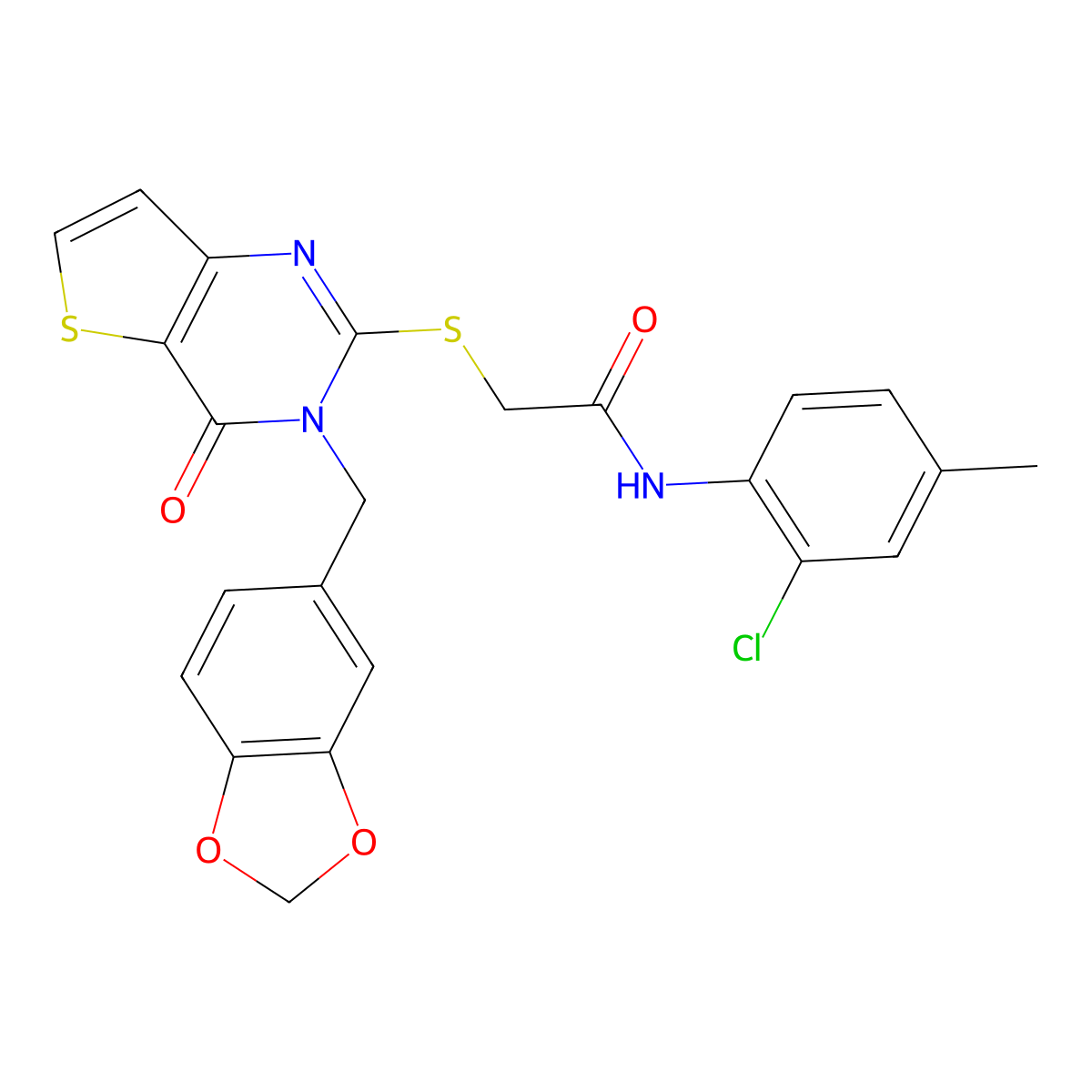 2-((3-(benzo[d][1,3]dioxol-5-ylmethyl)-4-oxo-3,4-dihydrothieno[3,2-d]pyrimidin-2-yl)thio)-N-(2-chloro-4-methylphenyl)acetamide molecular structure, CAS 1795412-69-9