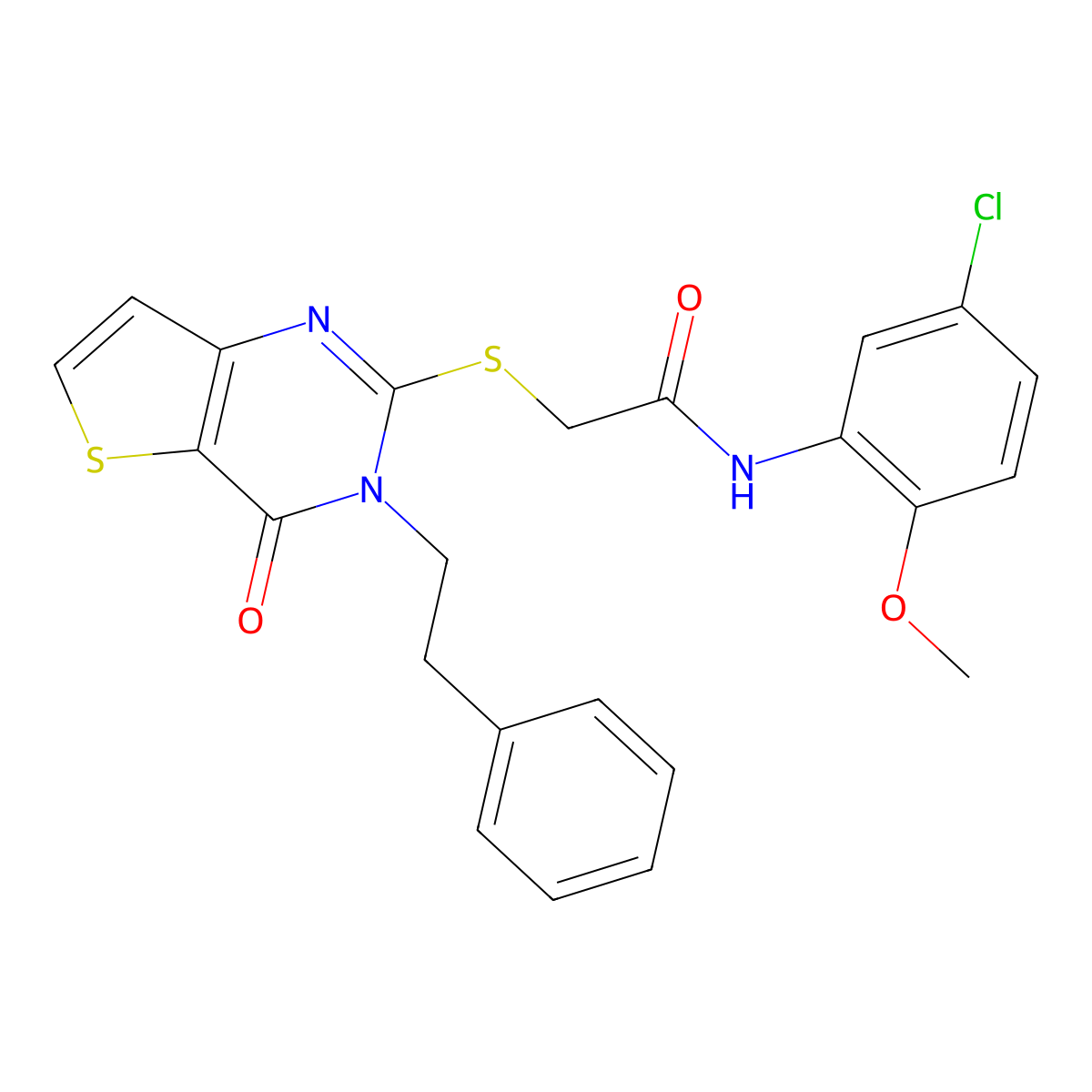 N-(5-chloro-2-methoxyphenyl)-2-((4-oxo-3-phenethyl-3,4-dihydrothieno[3,2-d]pyrimidin-2-yl)thio)acetamide molecular structure, CAS 1795412-75-7