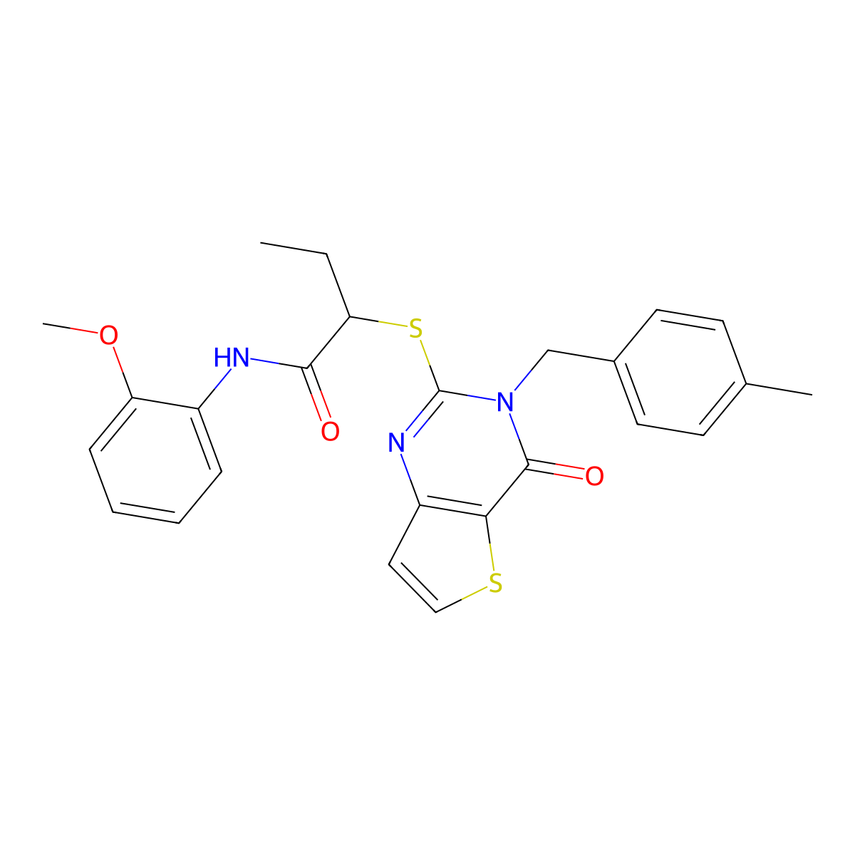 N-(2-methoxyphenyl)-2-((3-(4-methylbenzyl)-4-oxo-3,4-dihydrothieno[3,2-d]pyrimidin-2-yl)thio)butanamide molecular structure, CAS 1795412-80-4
