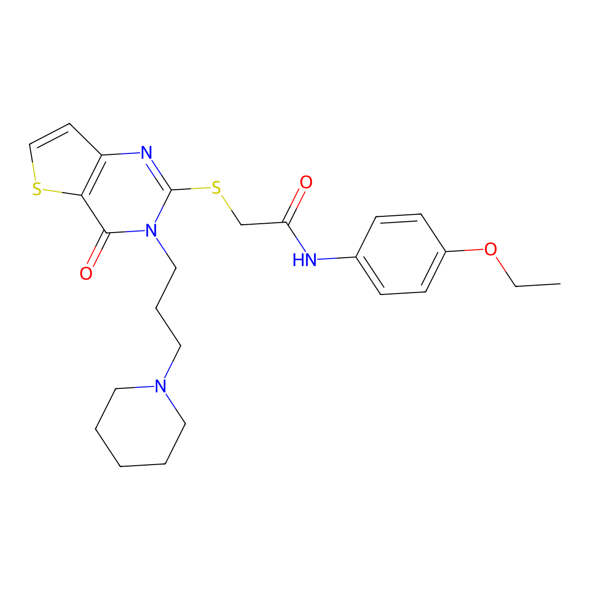 N-(4-ethoxyphenyl)-2-((4-oxo-3-(3-(piperidin-1-yl)propyl)-3,4-dihydrothieno[3,2-d]pyrimidin-2-yl)thio)acetamide molecular structure, CAS 1795413-13-6
