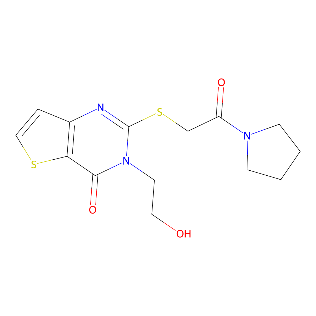 3-(2-hydroxyethyl)-2-((2-oxo-2-(pyrrolidin-1-yl)ethyl)thio)thieno[3,2-d]pyrimidin-4(3H)-one molecular structure, CAS 1795413-18-1
