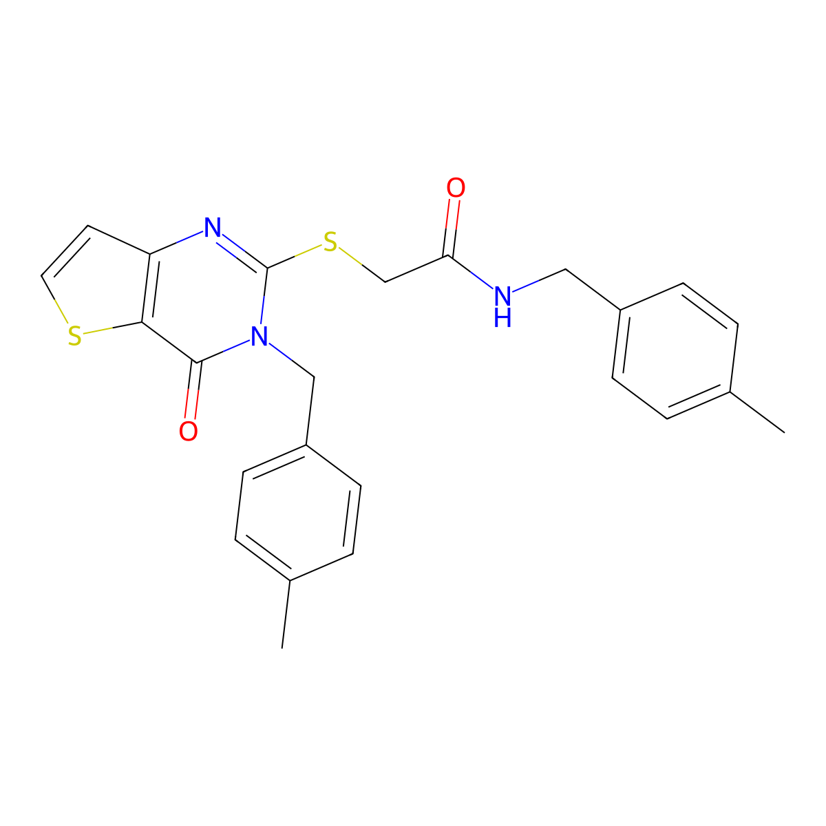 N-(4-methylbenzyl)-2-((3-(4-methylbenzyl)-4-oxo-3,4-dihydrothieno[3,2-d]pyrimidin-2-yl)thio)acetamide molecular structure, CAS 1795413-32-9