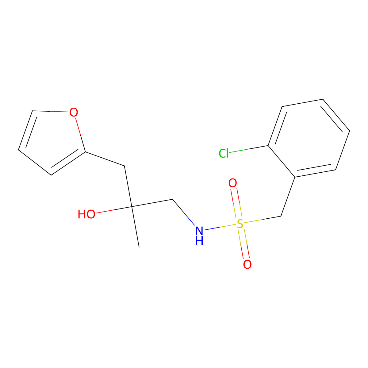 1-(2-chlorophenyl)-N-(3-(furan-2-yl)-2-hydroxy-2-methylpropyl)methanesulfonamide molecular structure, CAS 1795413-65-8