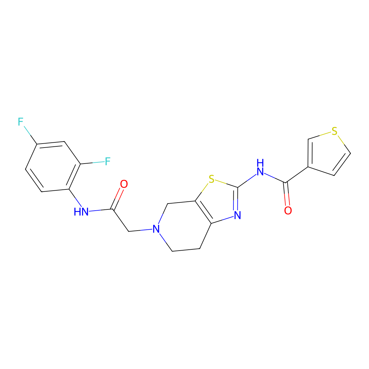 N-(5-(2-((2,4-difluorophenyl)amino)-2-oxoethyl)-4,5,6,7-tetrahydrothiazolo[5,4-c]pyridin-2-yl)thiophene-3-carboxamide molecular structure, CAS 1795413-78-3