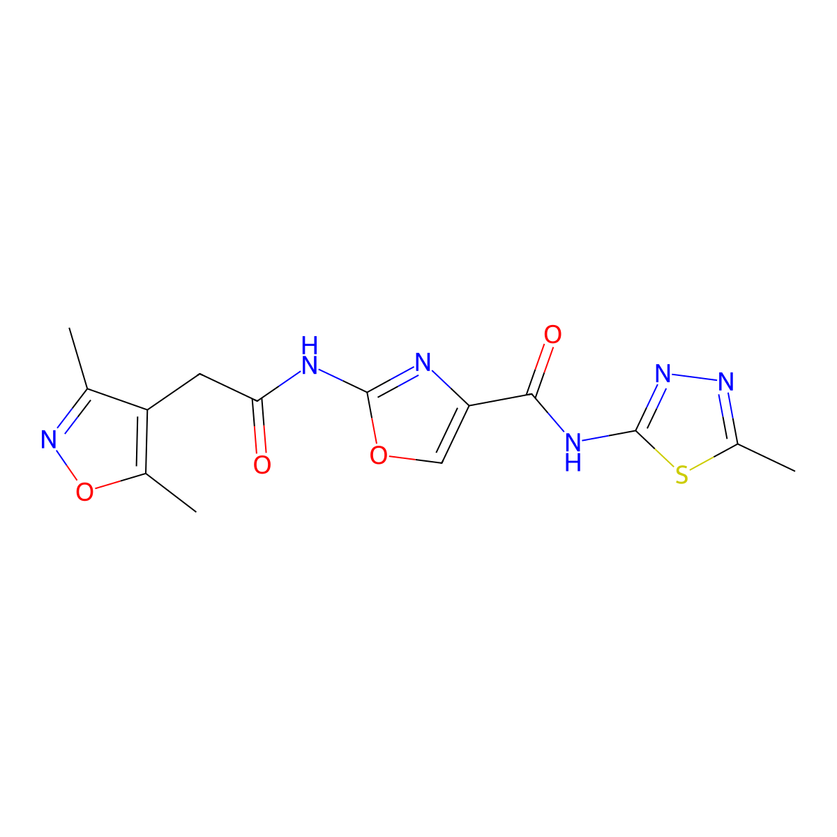 2-(2-(3,5-dimethylisoxazol-4-yl)acetamido)-N-(5-methyl-1,3,4-thiadiazol-2-yl)oxazole-4-carboxamide molecular structure, CAS 1795413-82-9