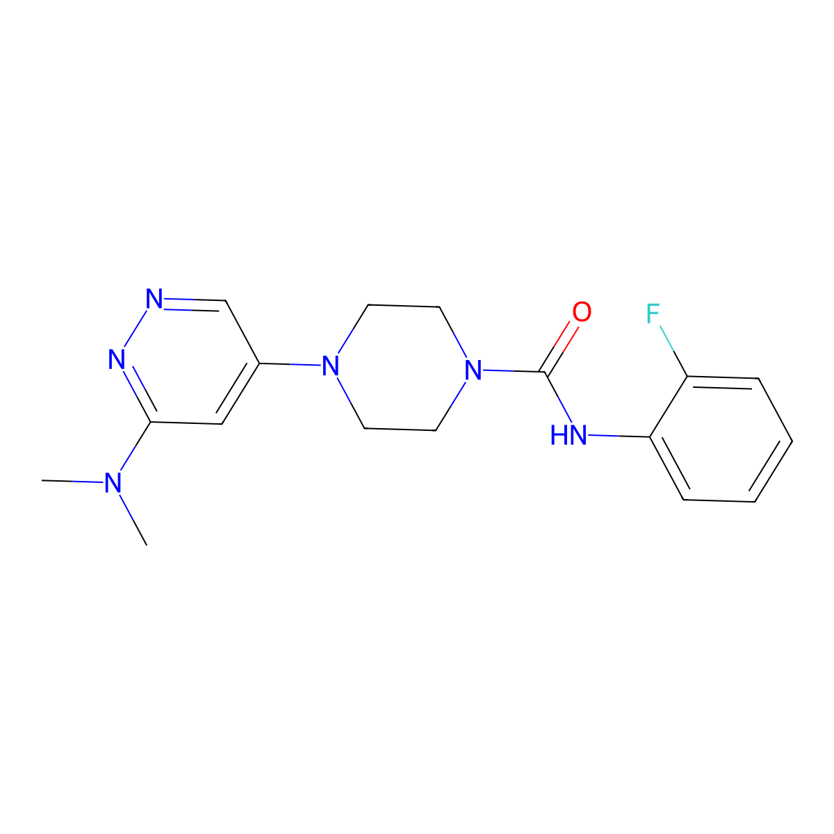 4-[6-(dimethylamino)pyridazin-4-yl]-N-(2-fluorophenyl)piperazine-1-carboxamide molecular structure, CAS 1795415-65-4
