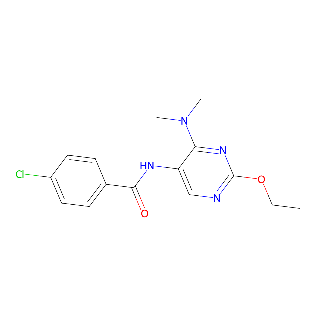 4-chloro-N-[4-(dimethylamino)-2-ethoxypyrimidin-5-yl]benzamide molecular structure, CAS 1795415-87-0