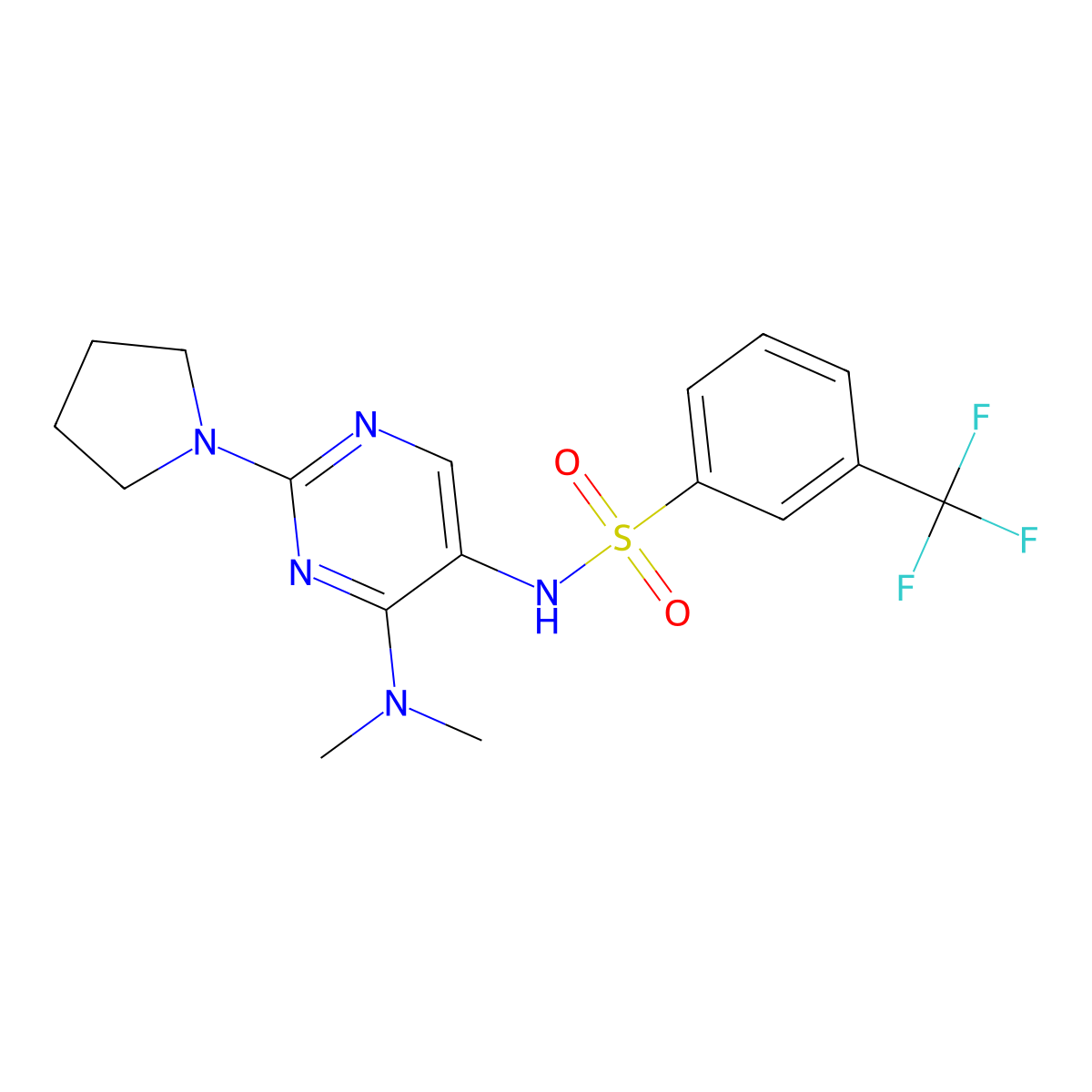 N-(4-(dimethylamino)-2-(pyrrolidin-1-yl)pyrimidin-5-yl)-3-(trifluoromethyl)benzenesulfonamide molecular structure, CAS 1795416-00-0