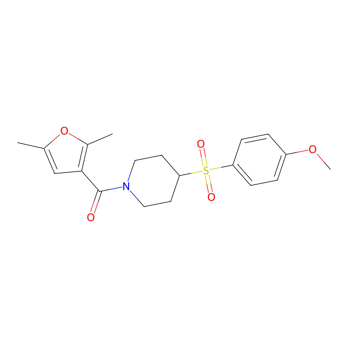 (2,5-Dimethylfuran-3-yl)(4-((4-methoxyphenyl)sulfonyl)piperidin-1-yl)methanone molecular structure, CAS 1795416-48-6
