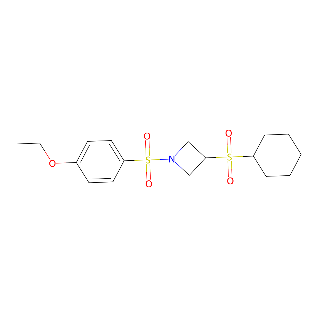 3-(Cyclohexylsulfonyl)-1-((4-ethoxyphenyl)sulfonyl)azetidine molecular structure, CAS 1795416-54-4
