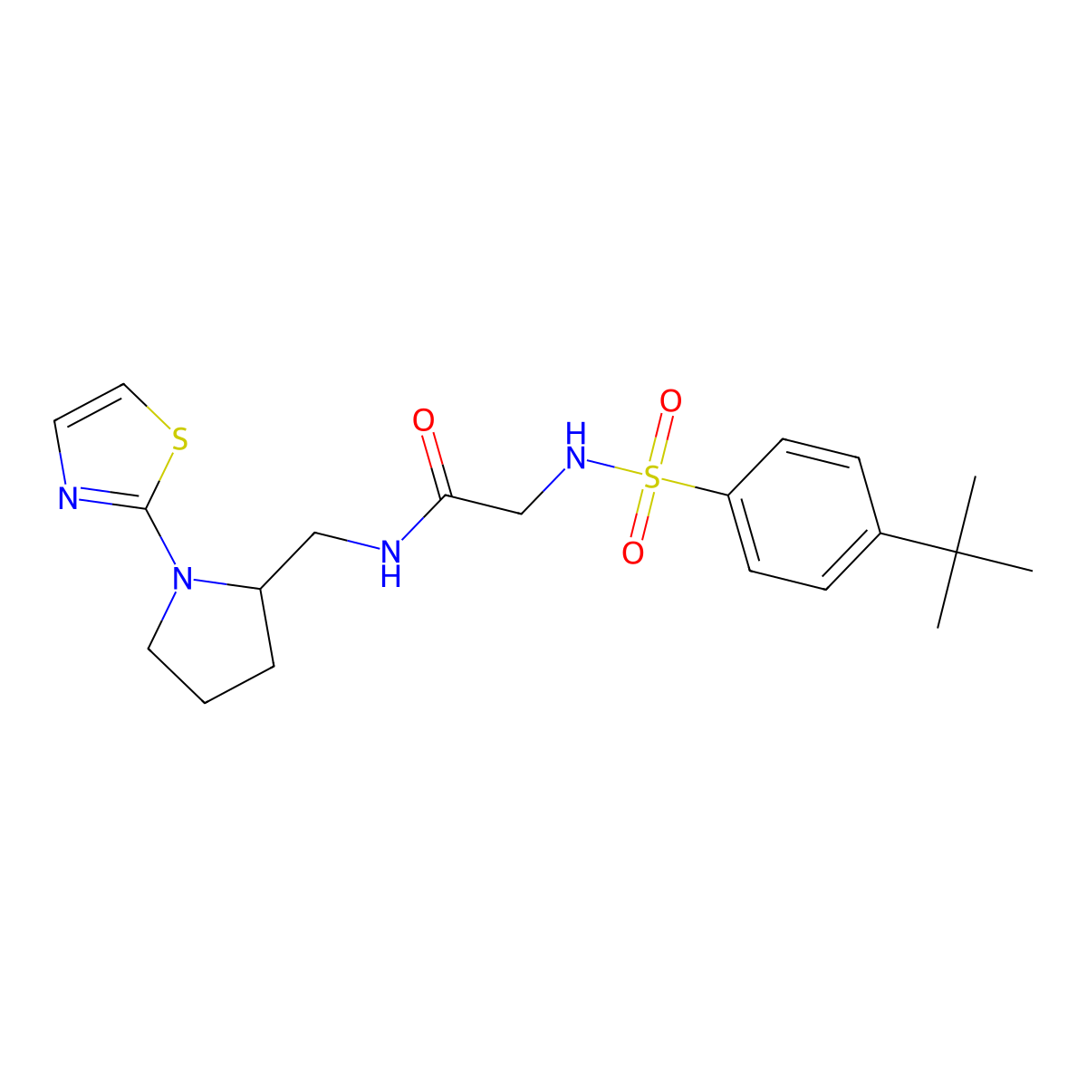 2-(4-tert-butylbenzenesulfonamido)-N-{[1-(1,3-thiazol-2-yl)pyrrolidin-2-yl]methyl}acetamide molecular structure, CAS 1795416-76-0