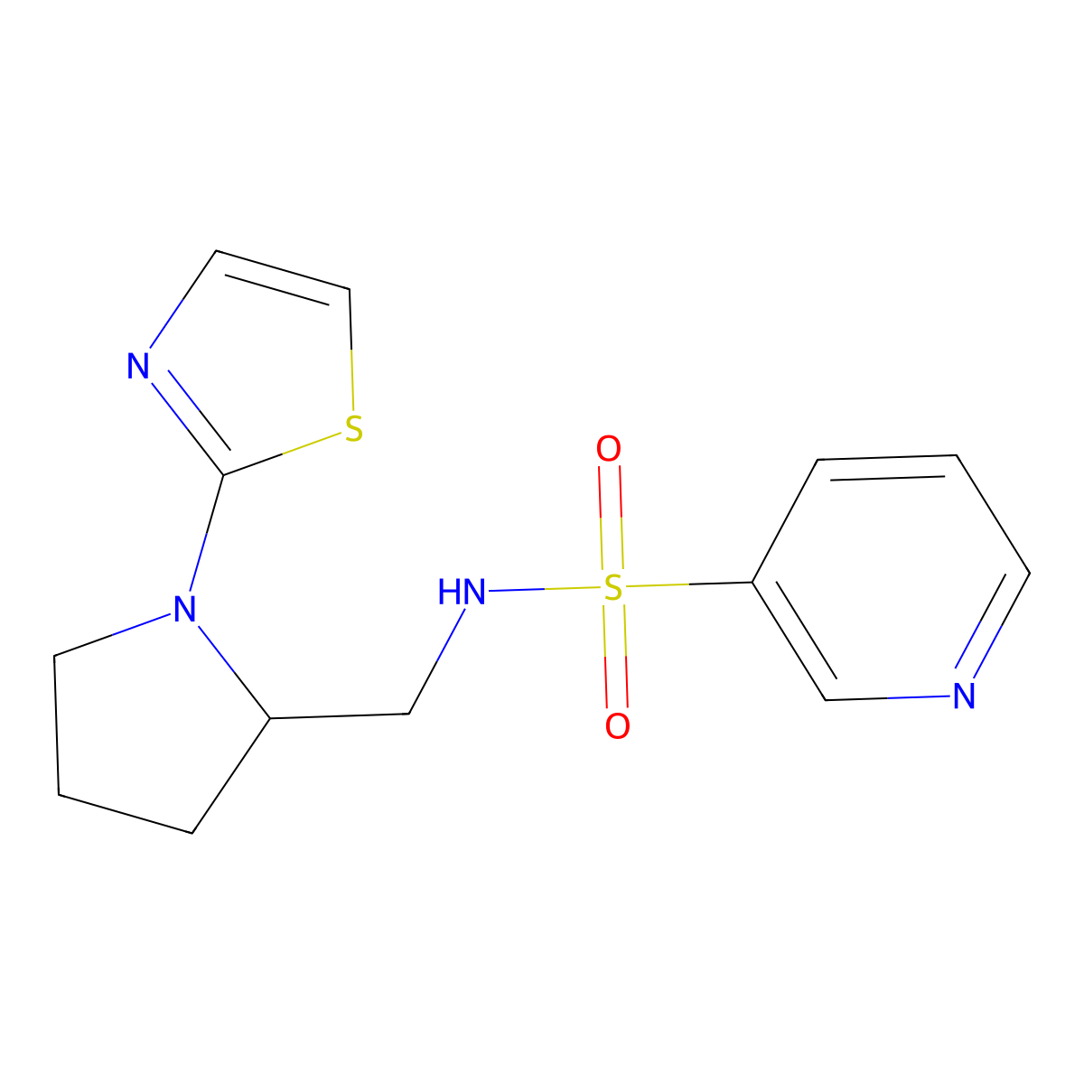 N-((1-(thiazol-2-yl)pyrrolidin-2-yl)methyl)pyridine-3-sulfonamide molecular structure, CAS 1795416-86-2