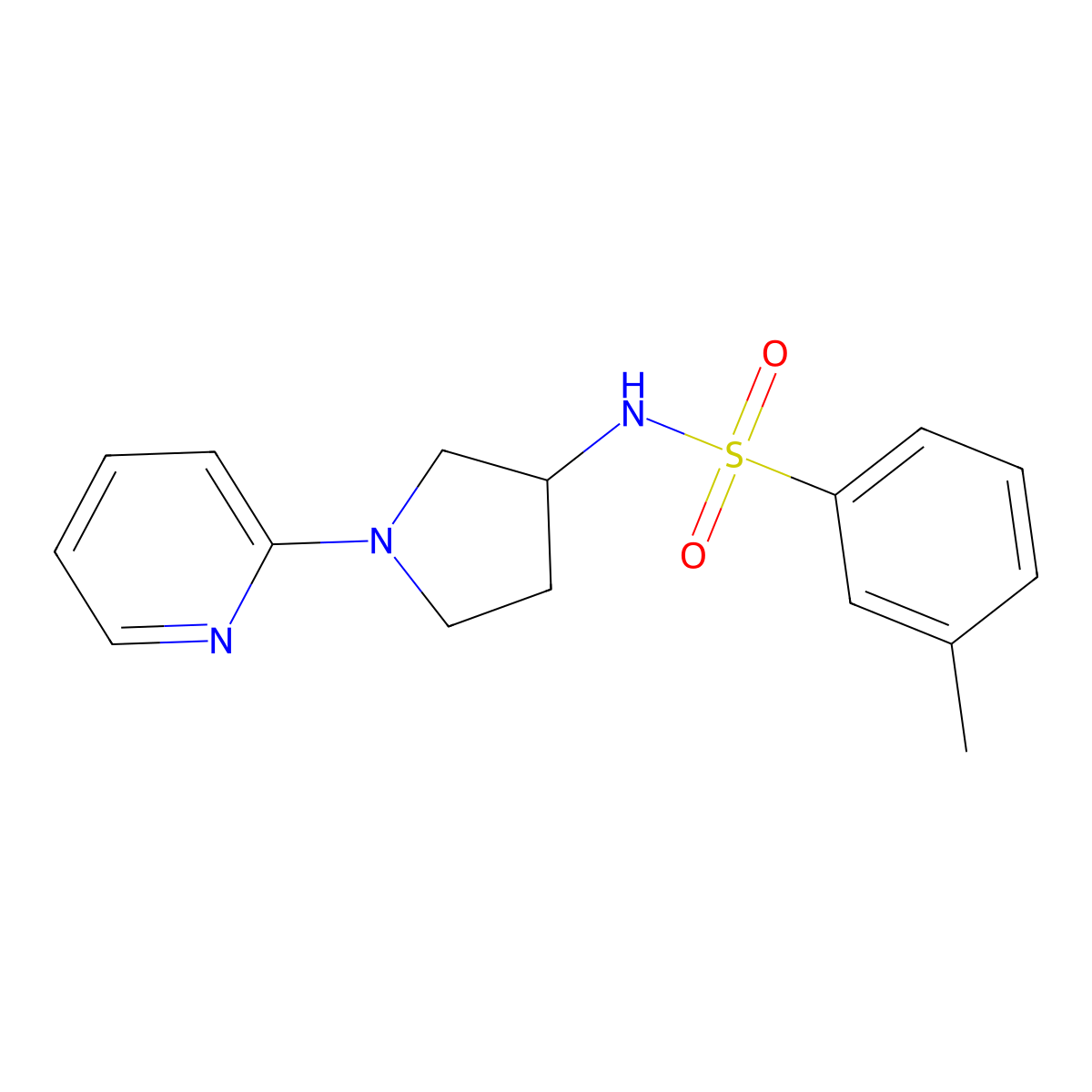 3-methyl-N-(1-(pyridin-2-yl)pyrrolidin-3-yl)benzenesulfonamide molecular structure, CAS 1795418-30-2
