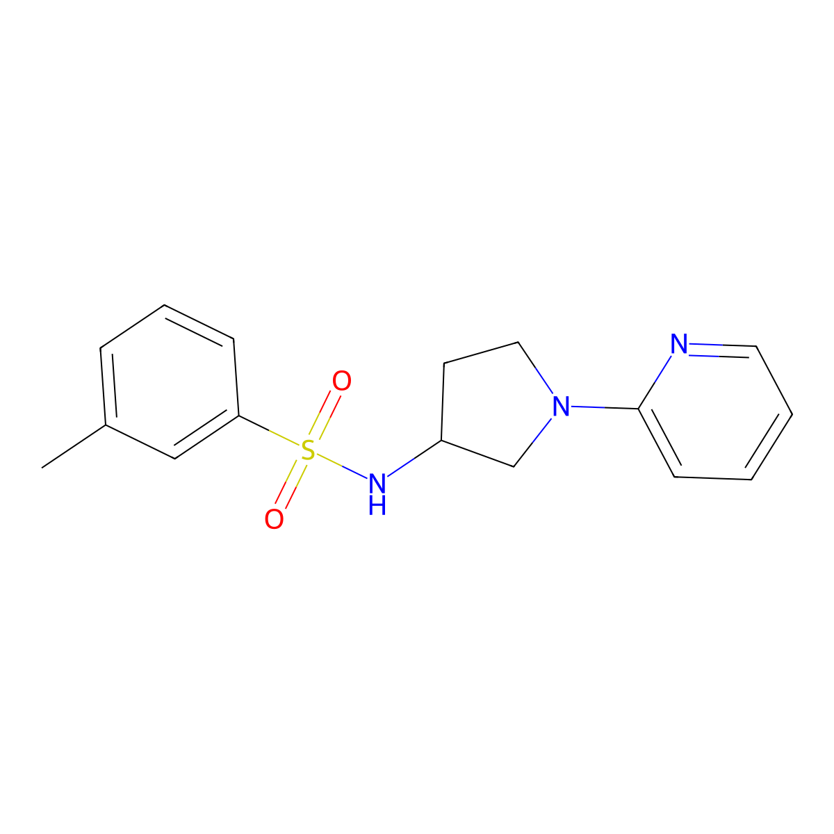3-methyl-N-(1-(pyridin-2-yl)pyrrolidin-3-yl)benzenesulfonamide molecular structure, CAS 1795418-30-2