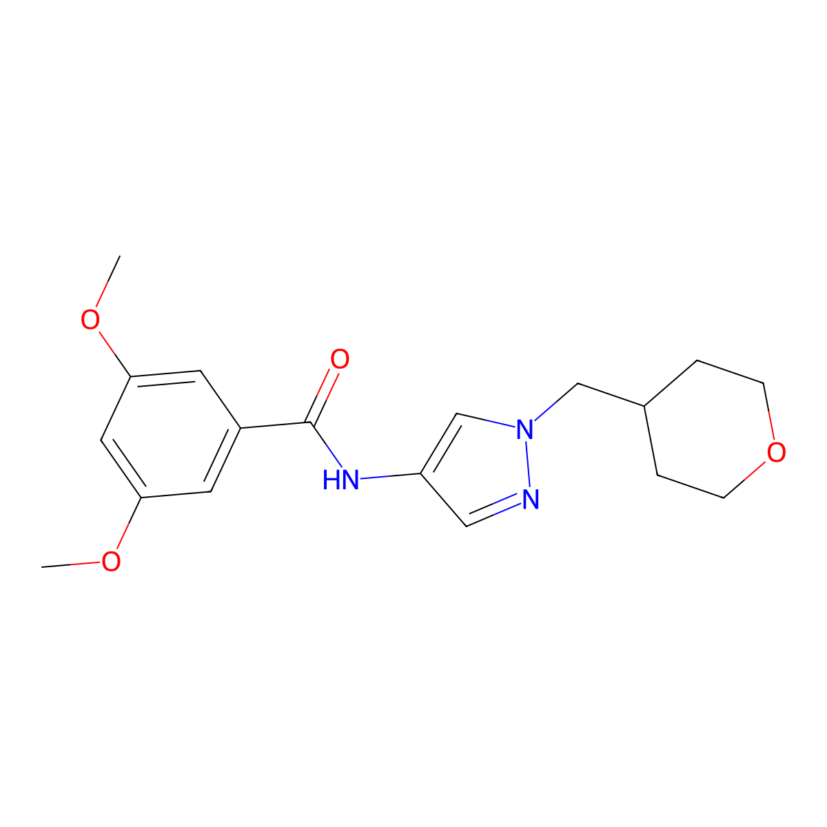 3,5-dimethoxy-N-(1-((tetrahydro-2H-pyran-4-yl)methyl)-1H-pyrazol-4-yl)benzamide molecular structure, CAS 1795418-73-3
