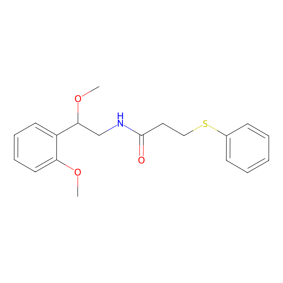 N-(2-methoxy-2-(2-methoxyphenyl)ethyl)-3-(phenylthio)propanamide molecular structure, CAS 1795419-21-4