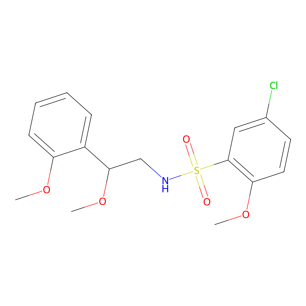 5-chloro-2-methoxy-N-(2-methoxy-2-(2-methoxyphenyl)ethyl)benzenesulfonamide molecular structure, CAS 1795419-60-1