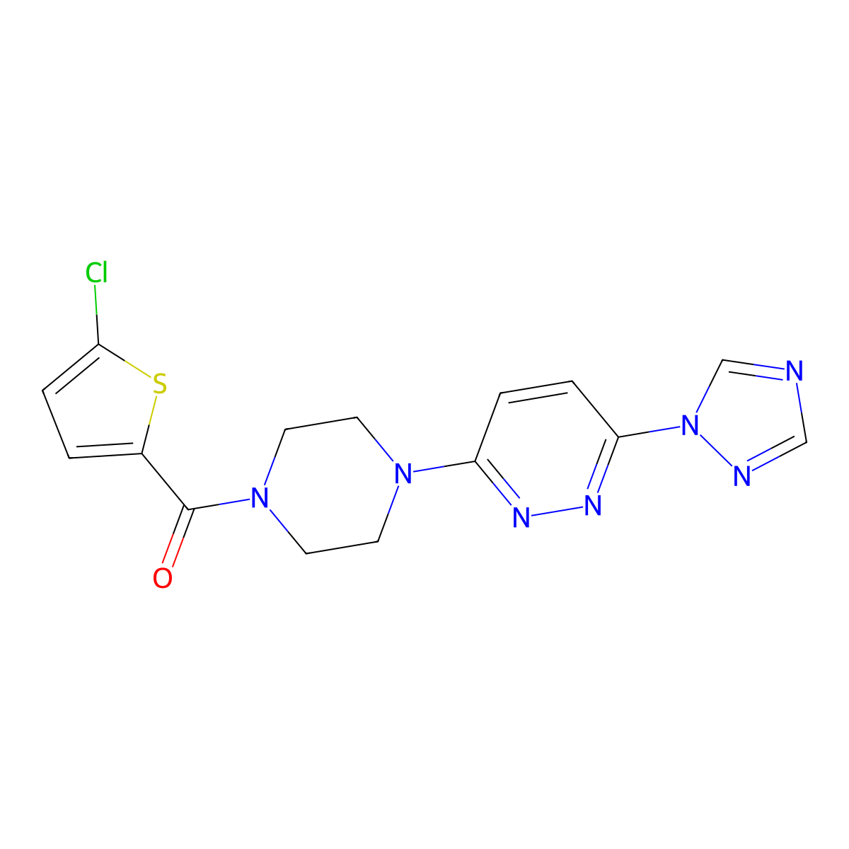 (4-(6-(1H-1,2,4-triazol-1-yl)pyridazin-3-yl)piperazin-1-yl)(5-chlorothiophen-2-yl)methanone molecular structure, CAS 1795419-88-3
