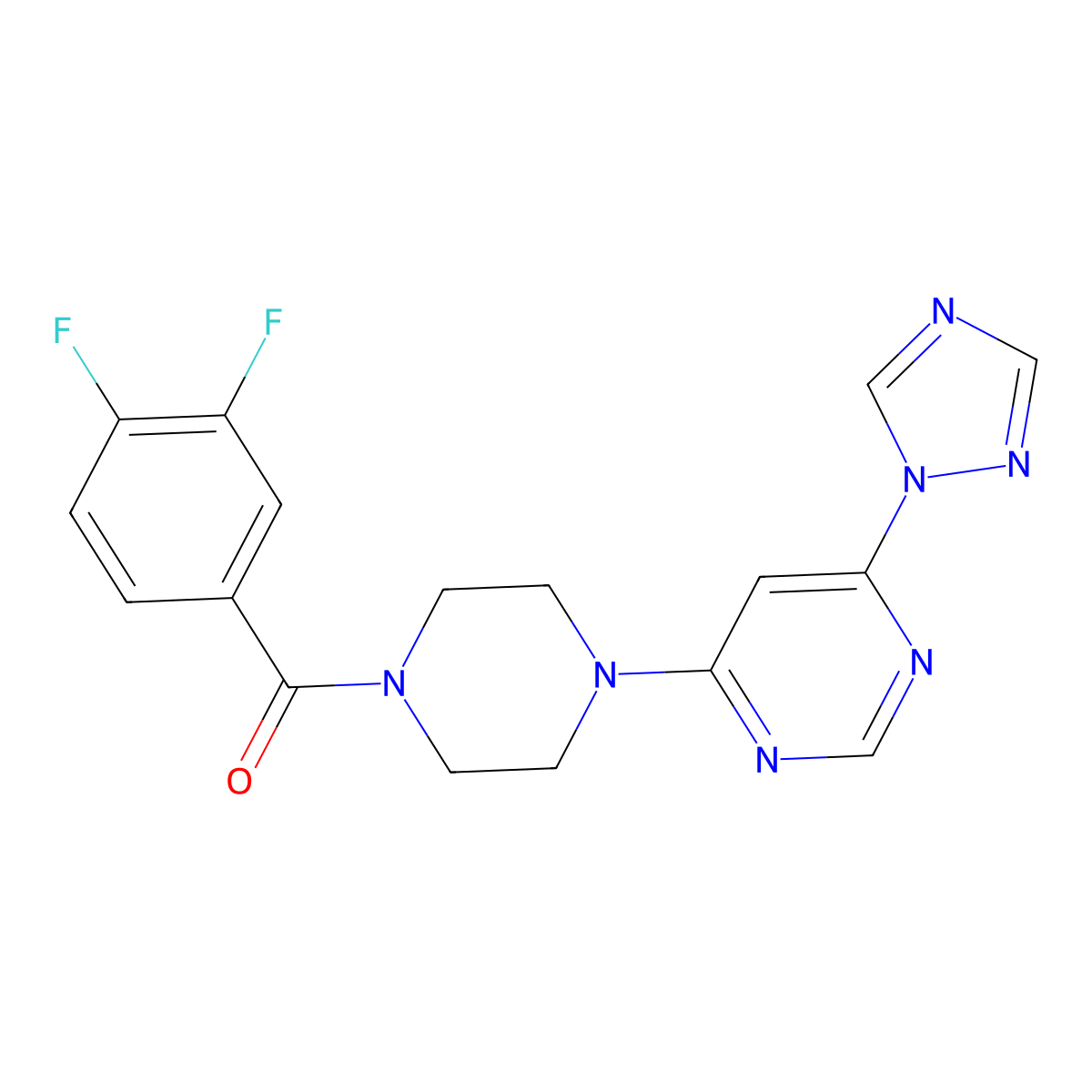 (4-(6-(1H-1,2,4-triazol-1-yl)pyrimidin-4-yl)piperazin-1-yl)(3,4-difluorophenyl)methanone molecular structure, CAS 1795420-34-6