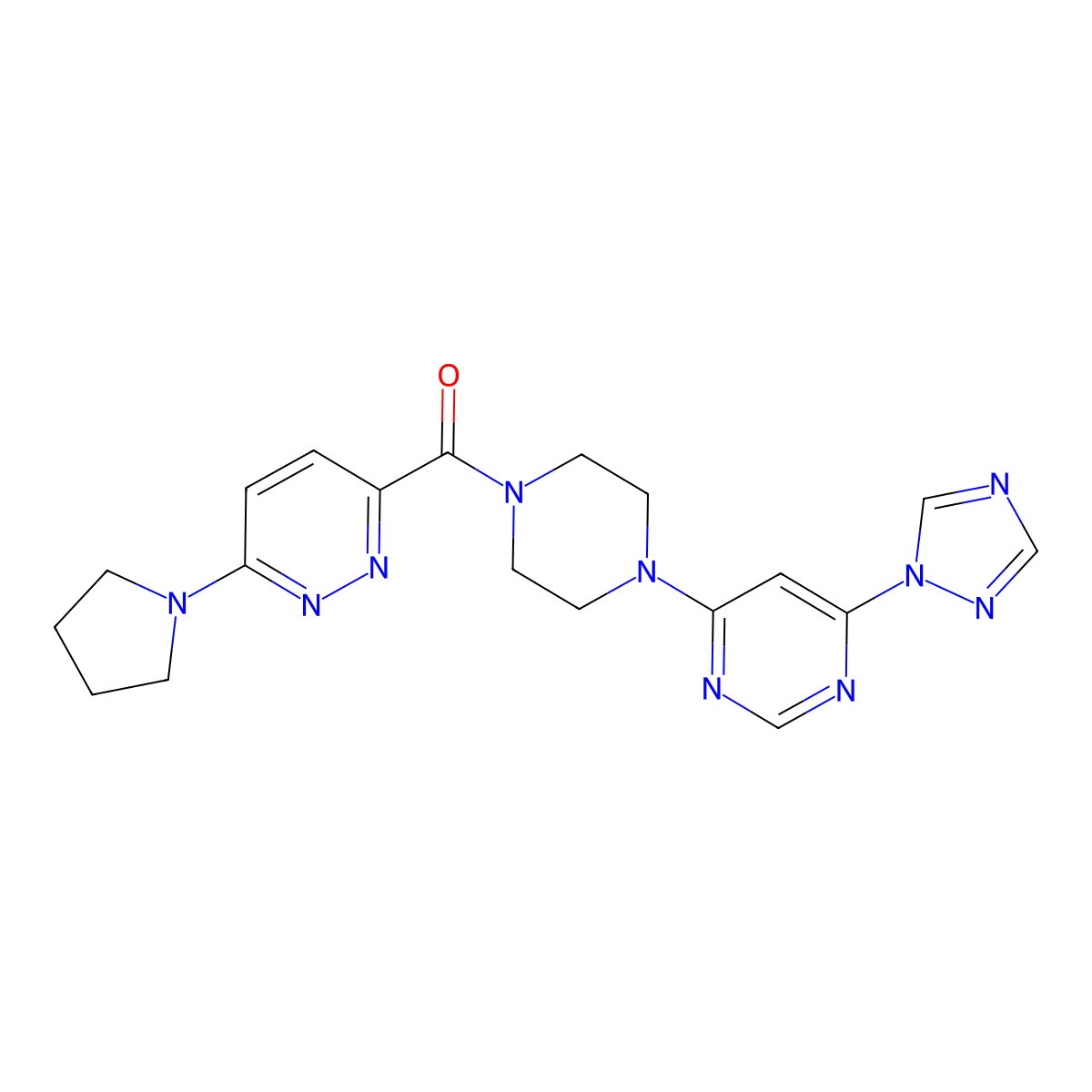 (4-(6-(1H-1,2,4-triazol-1-yl)pyrimidin-4-yl)piperazin-1-yl)(6-(pyrrolidin-1-yl)pyridazin-3-yl)methanone molecular structure, CAS 1795420-40-4
