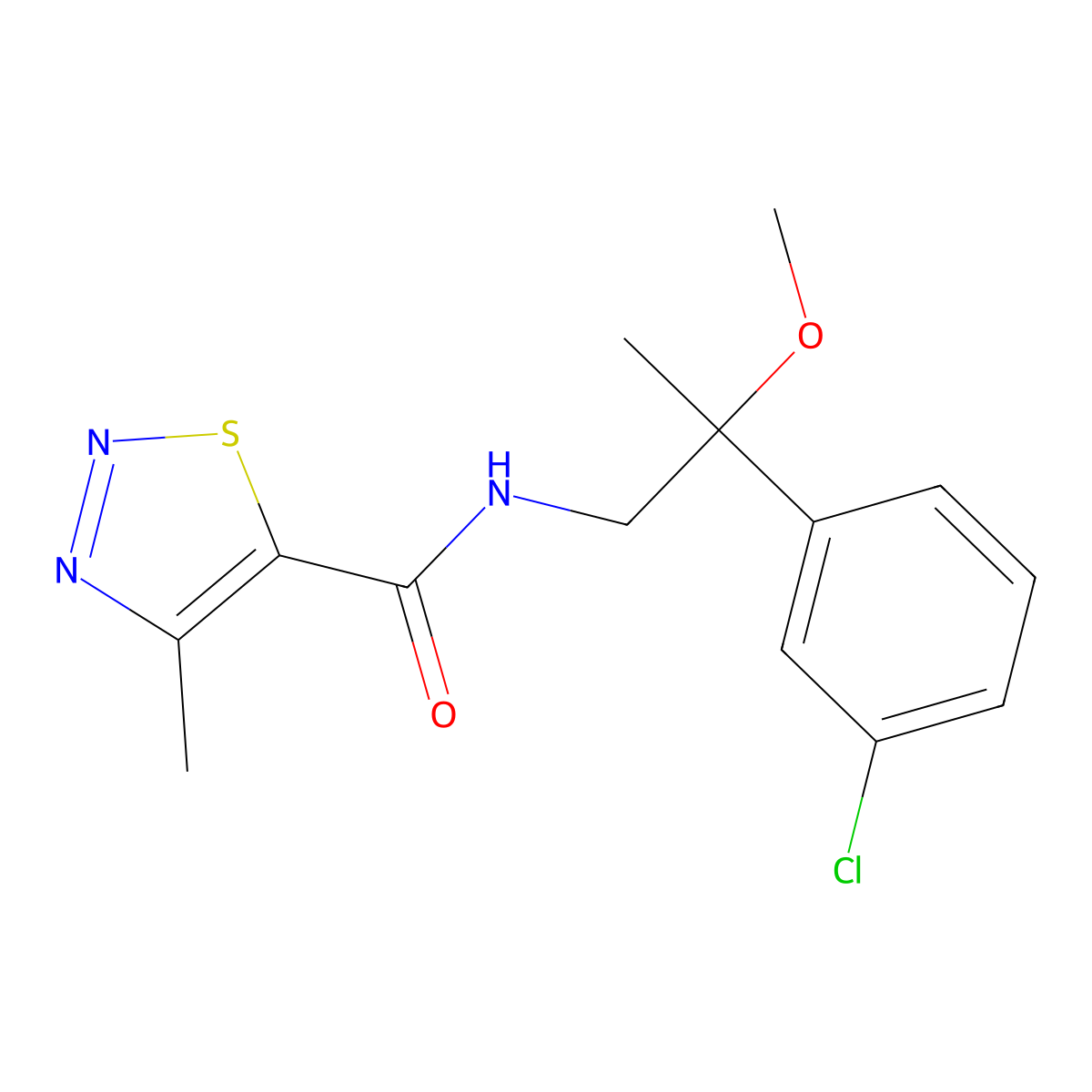 N-[2-(3-chlorophenyl)-2-methoxypropyl]-4-methyl-1,2,3-thiadiazole-5-carboxamide molecular structure, CAS 1795420-67-5