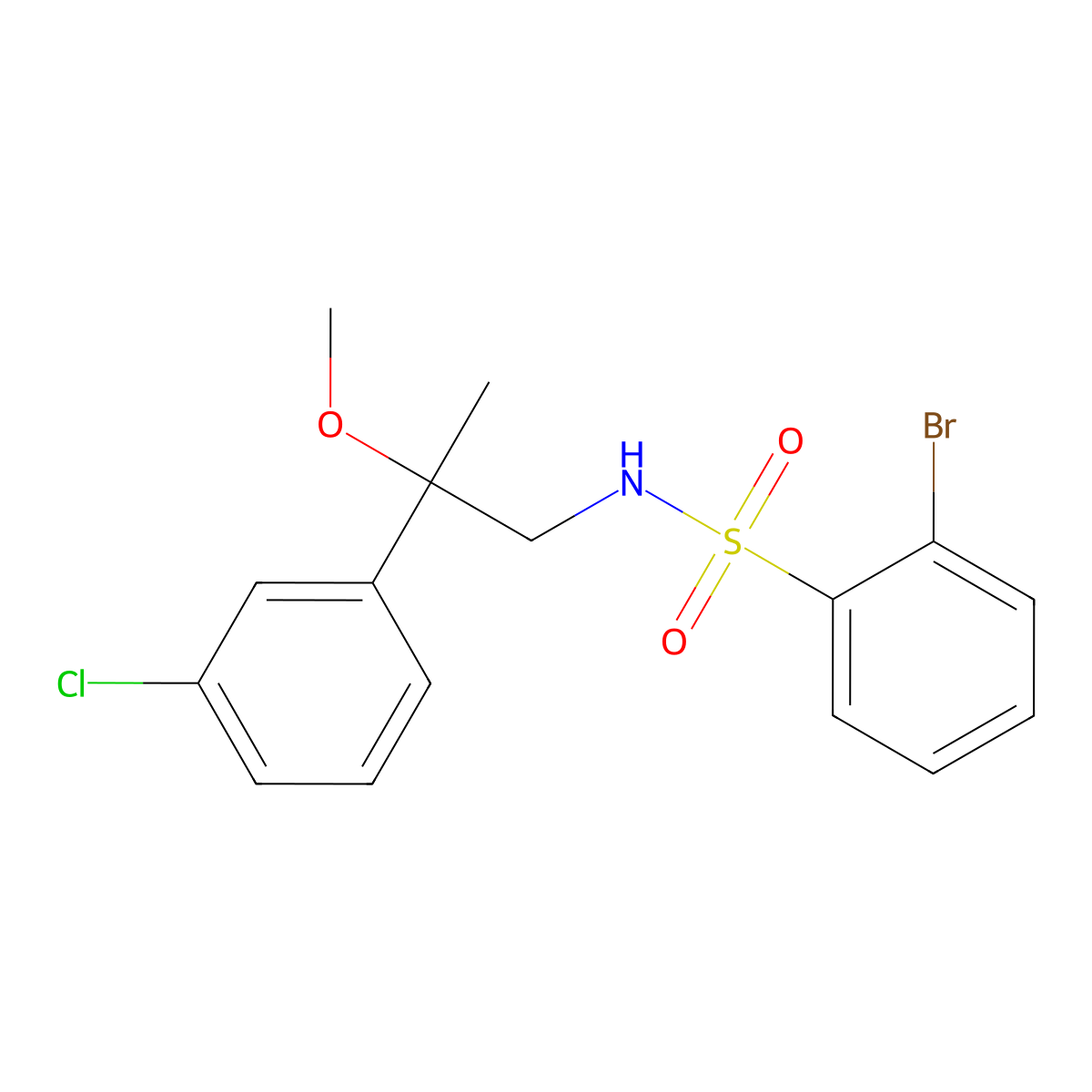 2-bromo-N-(2-(3-chlorophenyl)-2-methoxypropyl)benzenesulfonamide molecular structure, CAS 1795420-73-3