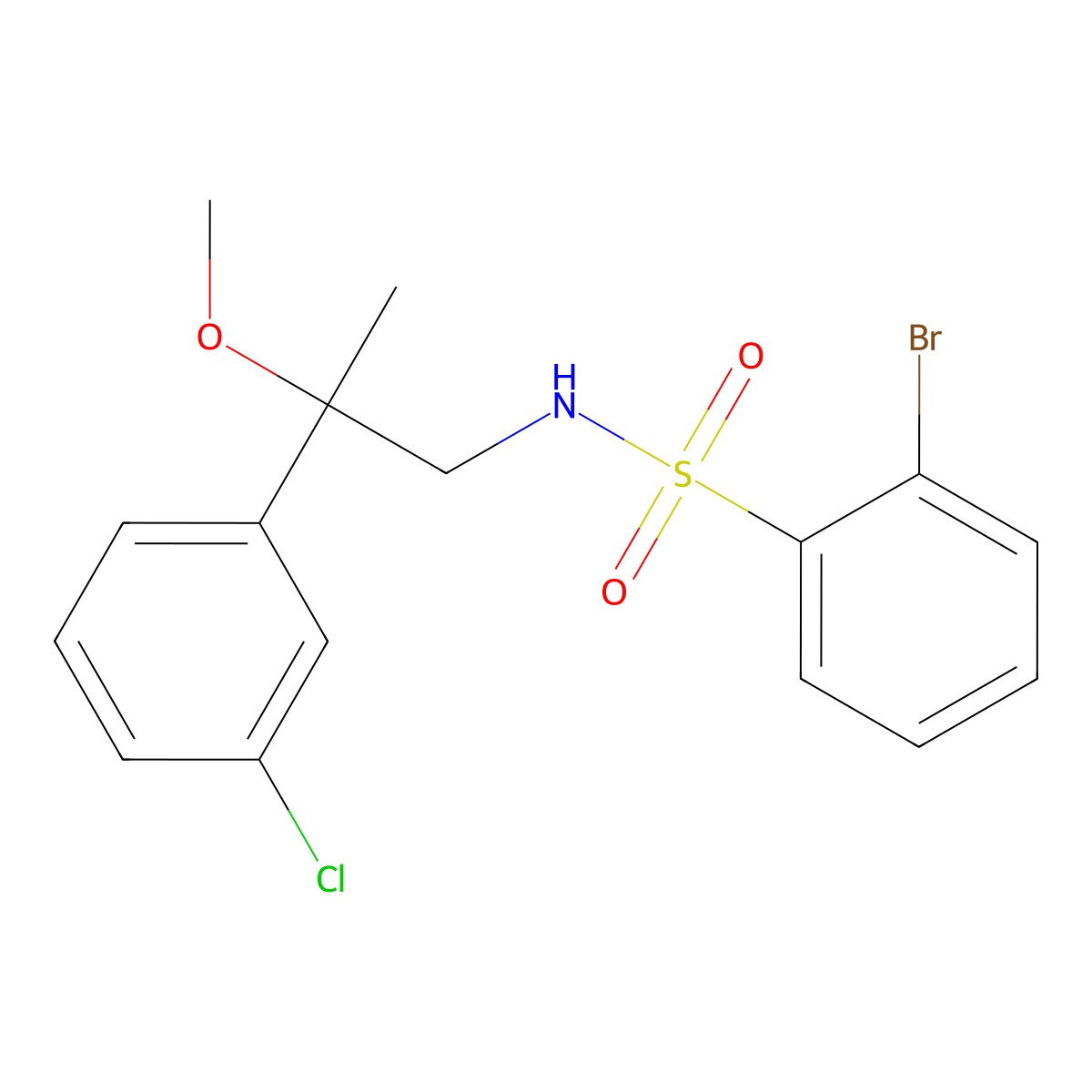 2-bromo-N-(2-(3-chlorophenyl)-2-methoxypropyl)benzenesulfonamide molecular structure, CAS 1795420-73-3