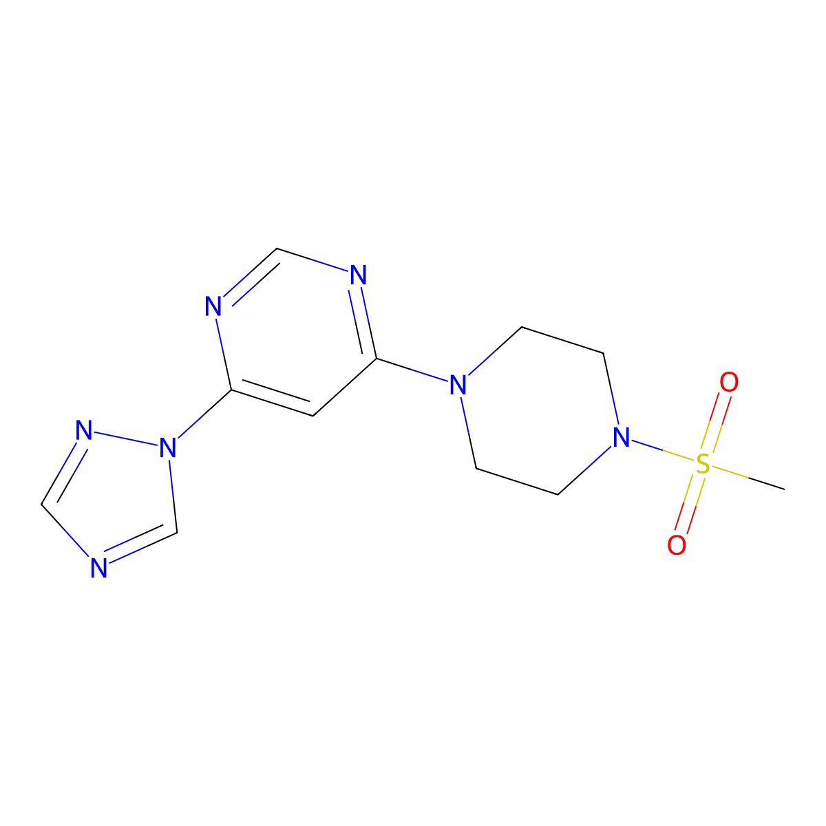 4-(4-(methylsulfonyl)piperazin-1-yl)-6-(1H-1,2,4-triazol-1-yl)pyrimidine molecular structure, CAS 1795420-75-5