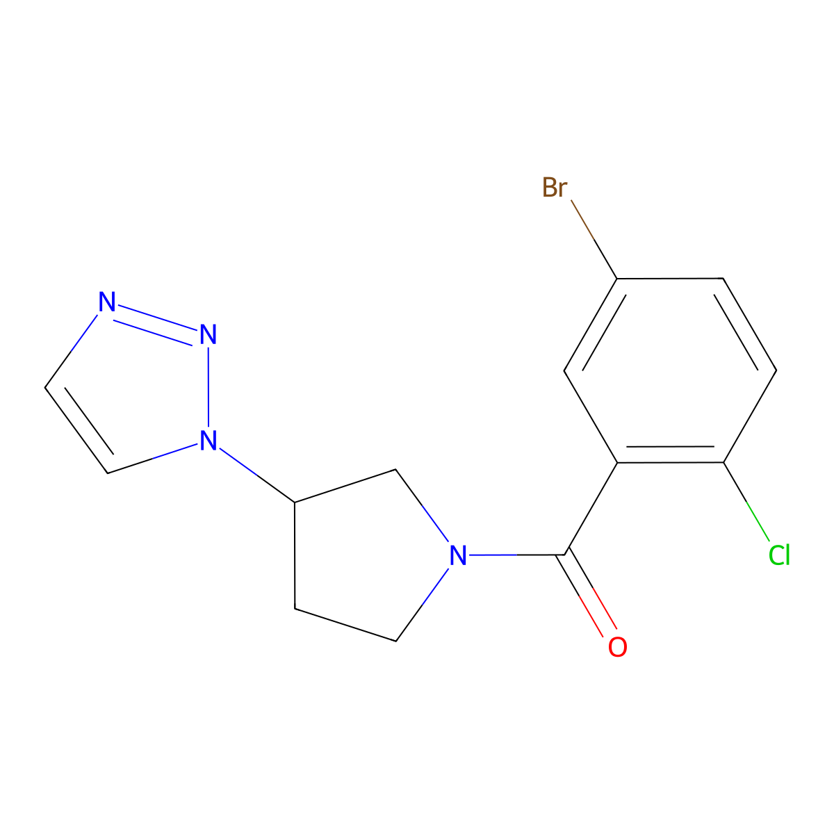 (3-(1H-1,2,3-triazol-1-yl)pyrrolidin-1-yl)(5-bromo-2-chlorophenyl)methanone molecular structure, CAS 1795421-12-3