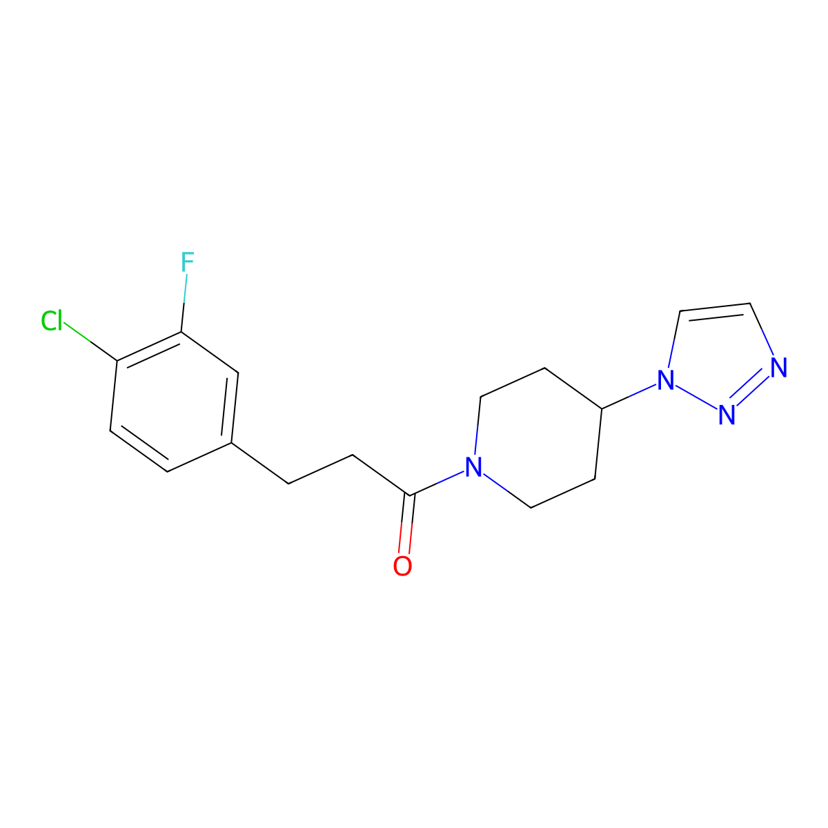 1-(4-(1H-1,2,3-triazol-1-yl)piperidin-1-yl)-3-(4-chloro-3-fluorophenyl)propan-1-one molecular structure, CAS 1795421-63-4