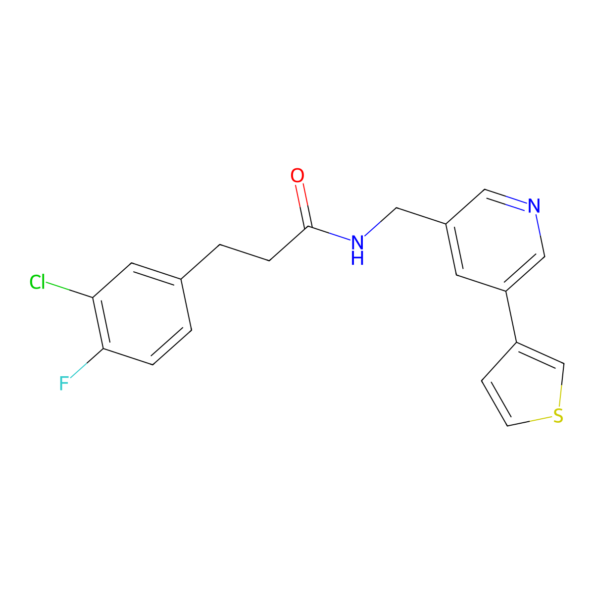 3-(3-chloro-4-fluorophenyl)-N-((5-(thiophen-3-yl)pyridin-3-yl)methyl)propanamide molecular structure, CAS 1795422-03-5