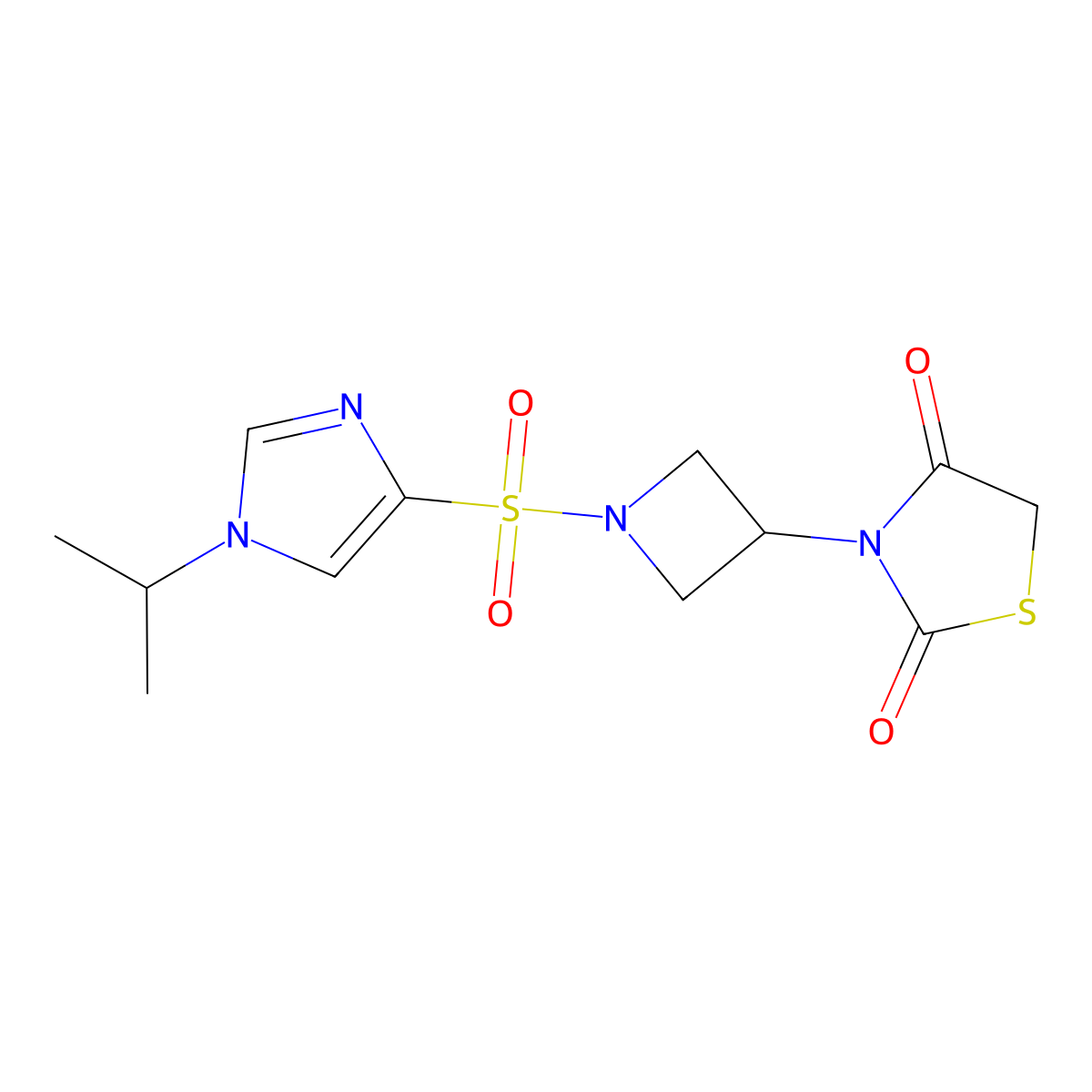 3-(1-((1-isopropyl-1H-imidazol-4-yl)sulfonyl)azetidin-3-yl)thiazolidine-2,4-dione molecular structure, CAS 1795423-12-9