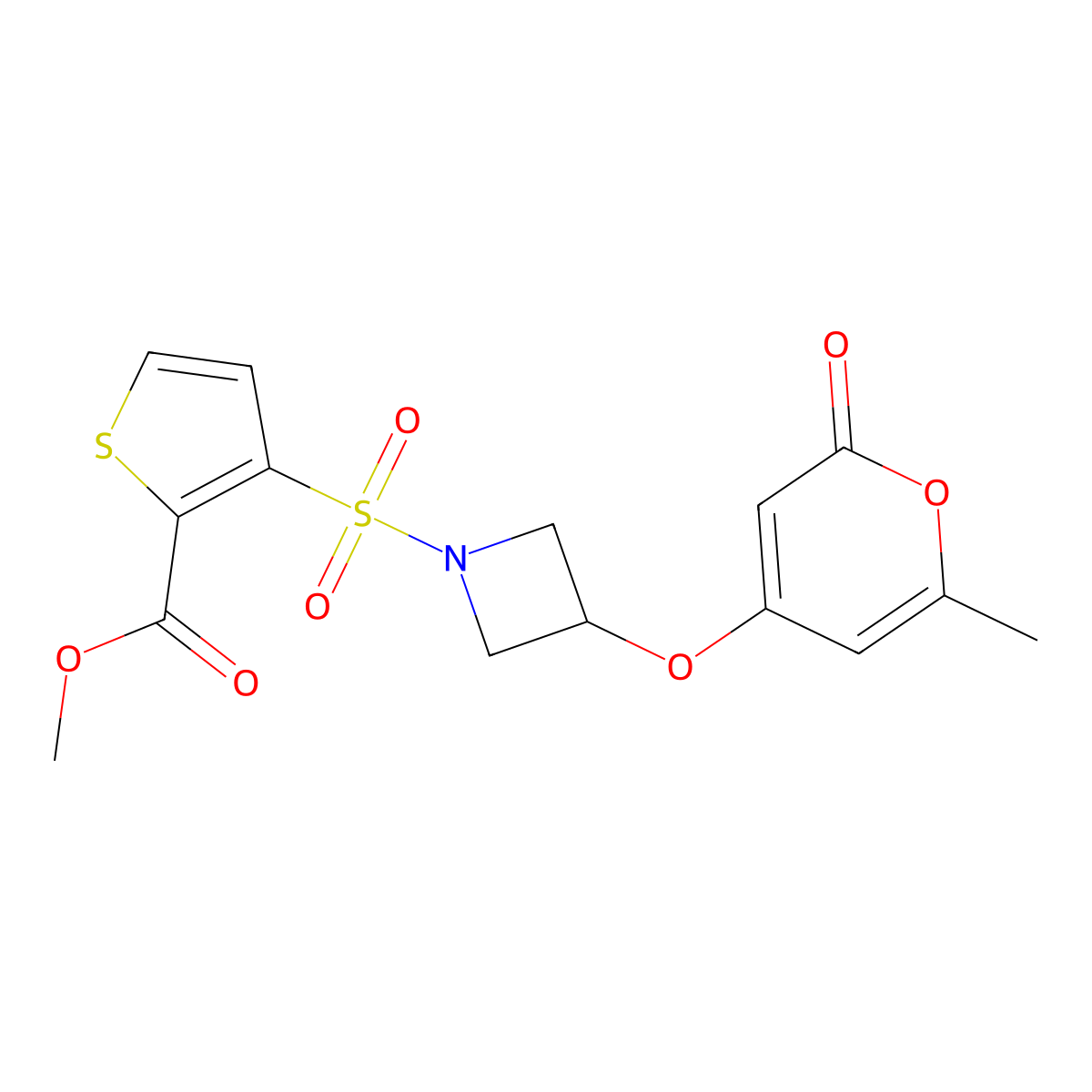methyl 3-((3-((6-methyl-2-oxo-2H-pyran-4-yl)oxy)azetidin-1-yl)sulfonyl)thiophene-2-carboxylate molecular structure, CAS 1795423-33-4