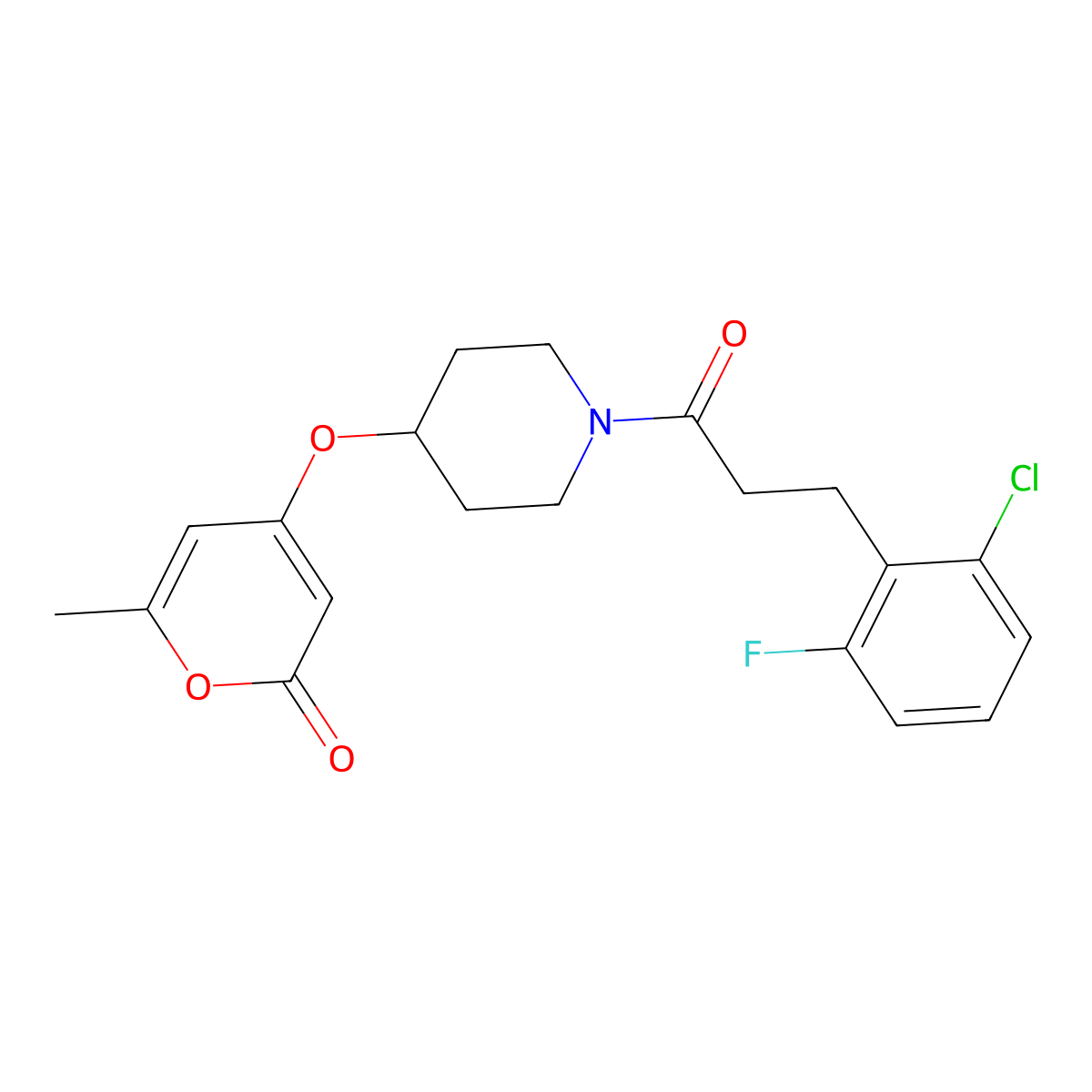 4-((1-(3-(2-chloro-6-fluorophenyl)propanoyl)piperidin-4-yl)oxy)-6-methyl-2H-pyran-2-one molecular structure, CAS 1795423-64-1