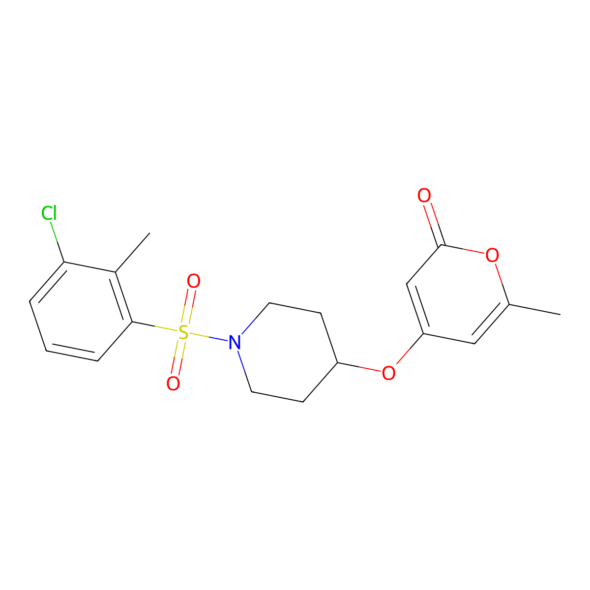 4-((1-((3-chloro-2-methylphenyl)sulfonyl)piperidin-4-yl)oxy)-6-methyl-2H-pyran-2-one molecular structure, CAS 1795423-90-3
